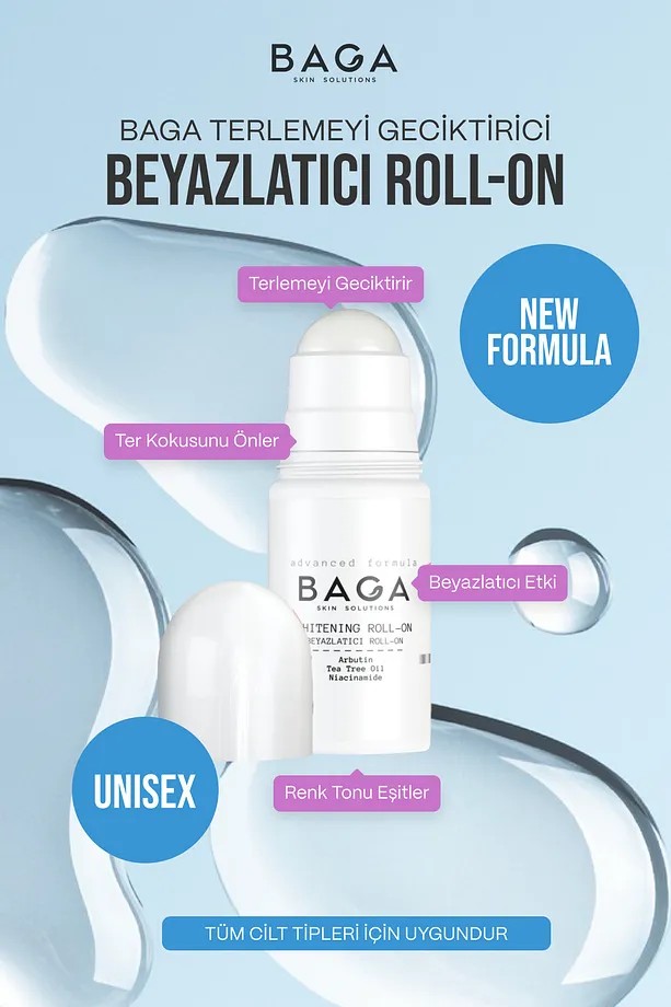 BAGA Tüm Cilt Tipleri İçin Beyazlatıcı Koku Önleyici  Ter Önleyici ve Terlemeyi Geciktirici Roll-on 50 ML