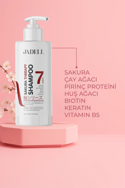 JADELL Sakura Therapy Shampoo 7active ( Sakura Çiçeği,biotin,keratin,vitamin B5 ) Onarıcı Besleyici Şampuan 400 ML