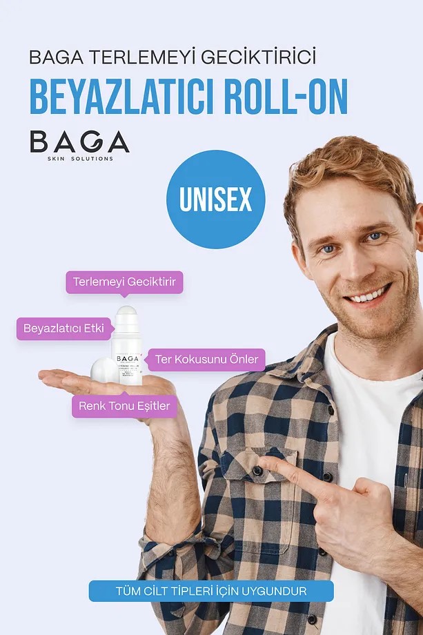 BAGA Tüm Cilt Tipleri İçin Beyazlatıcı Koku Önleyici  Ter Önleyici ve Terlemeyi Geciktirici Roll-on 50 ML