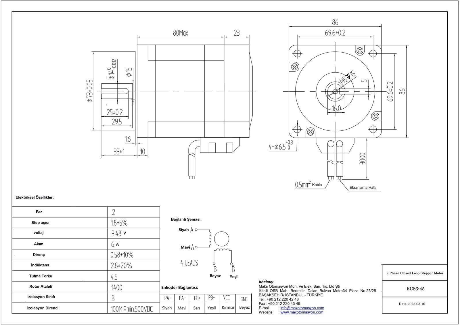 4.5 Nm Enkoderli Step Motor (EC86-45)