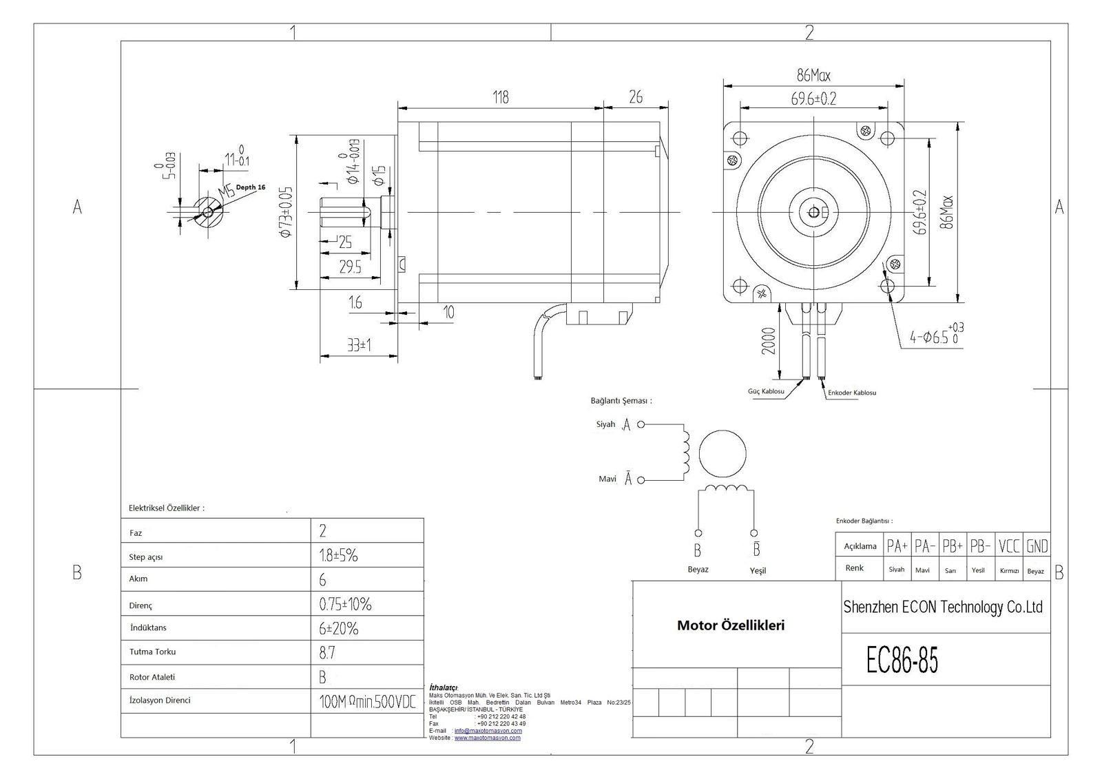 8.5 Nm Enkoderli Step Motor (EC86-85)