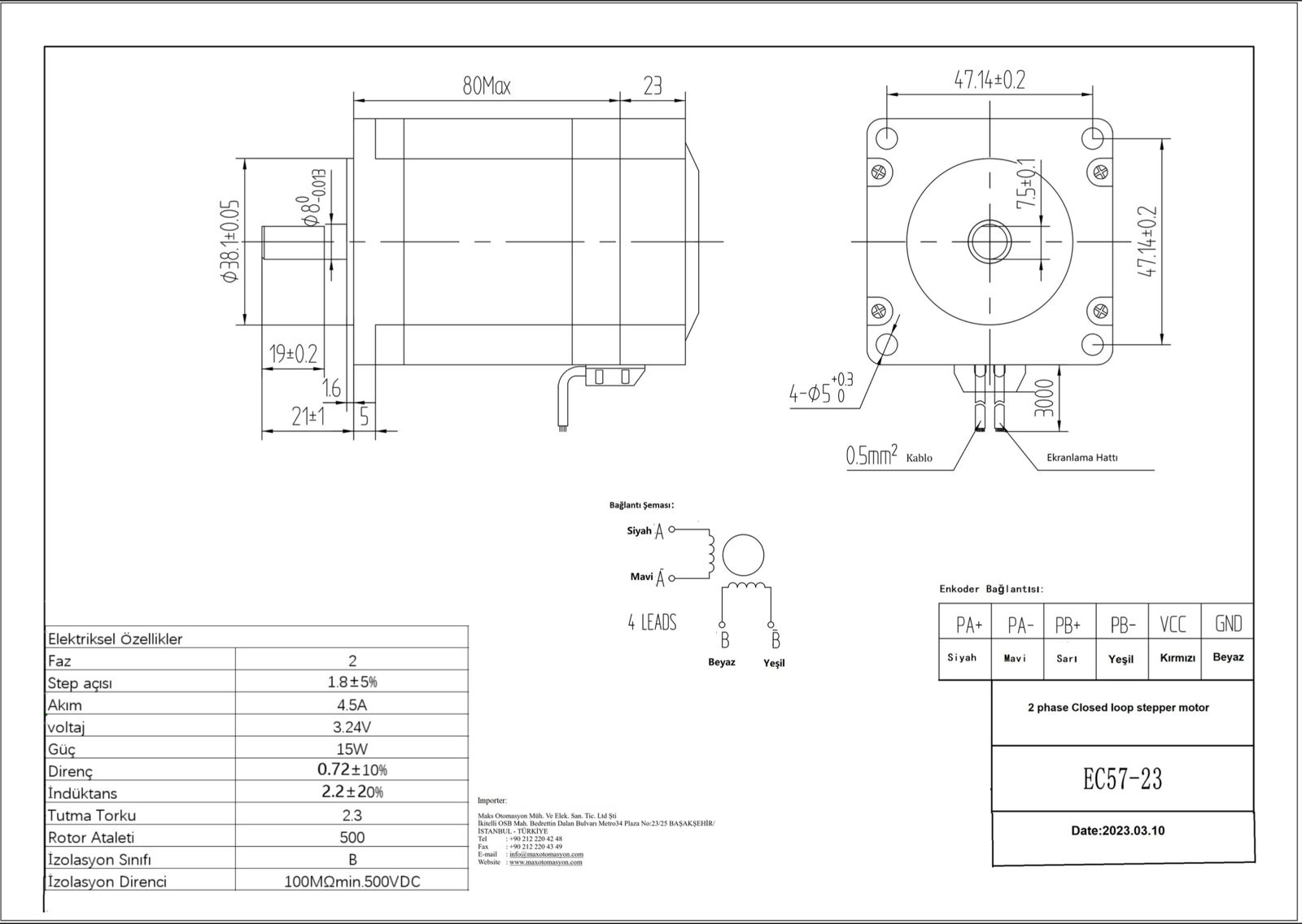 2.3 Nm Enkoderli Step Motor (EC57-23)