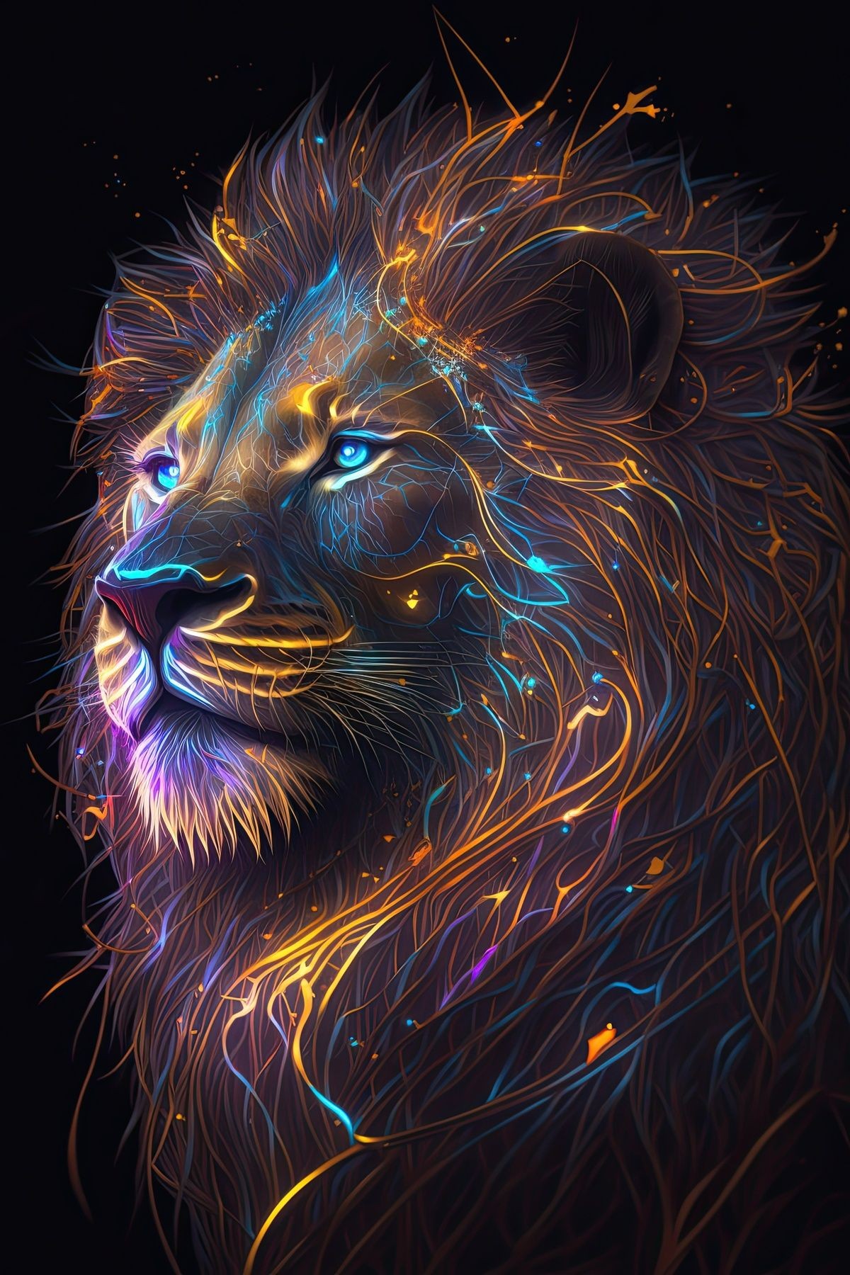 Neon Lion Kanvas Tablo