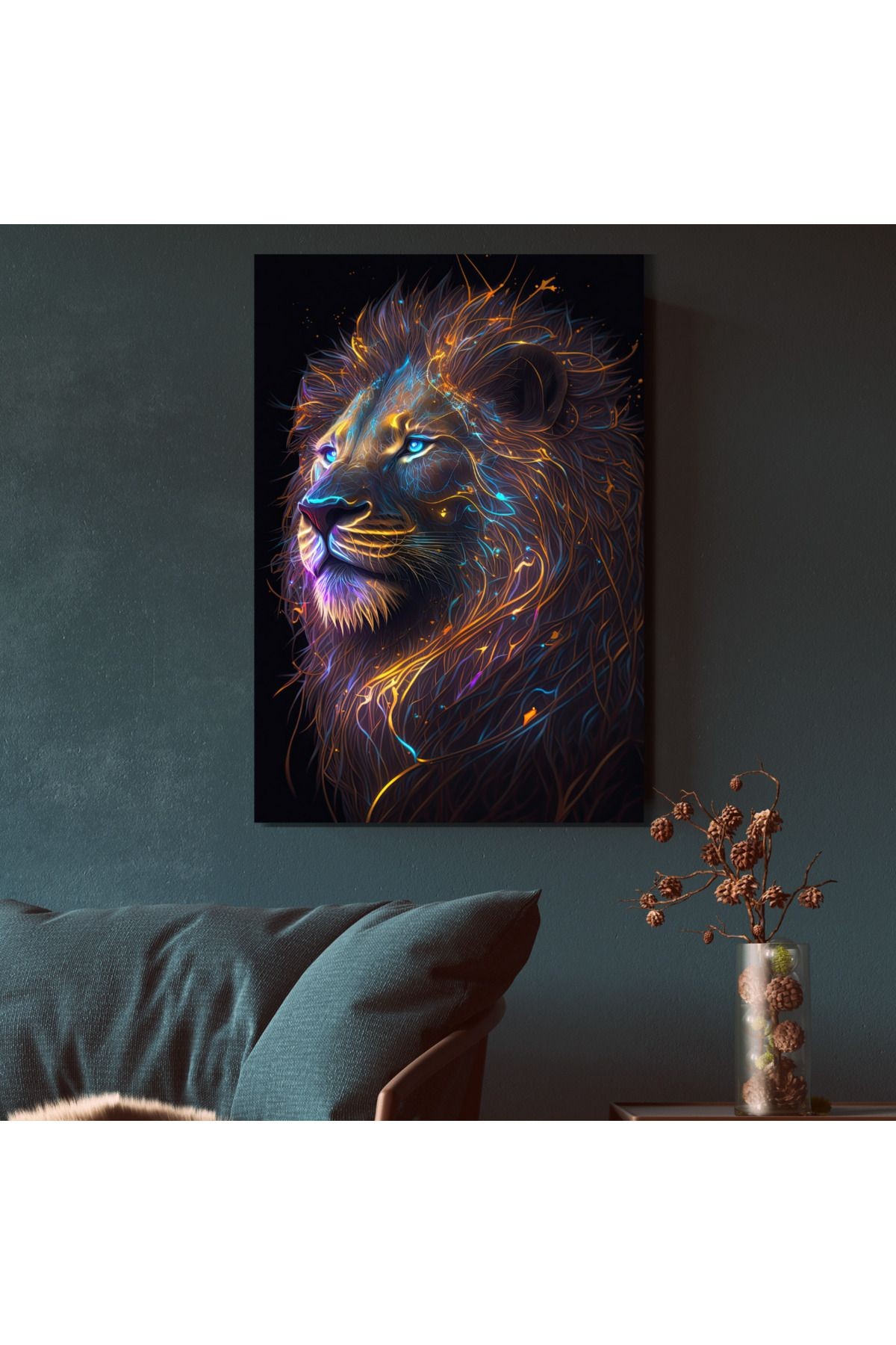 Neon Lion Kanvas Tablo