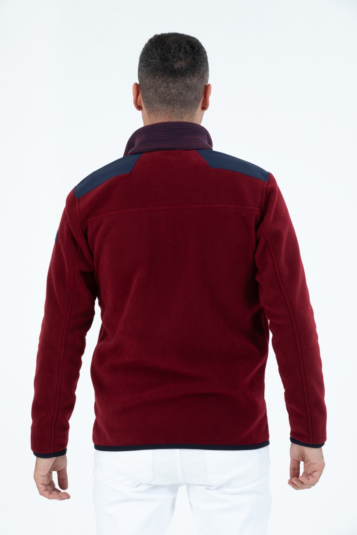 Erkek Anti-pilling Tüylenme Yapmayan Soğuga Dayanıklı Tam Fermuarlı Dik Yaka Sweatshirt Polar Ceket  - BORDO