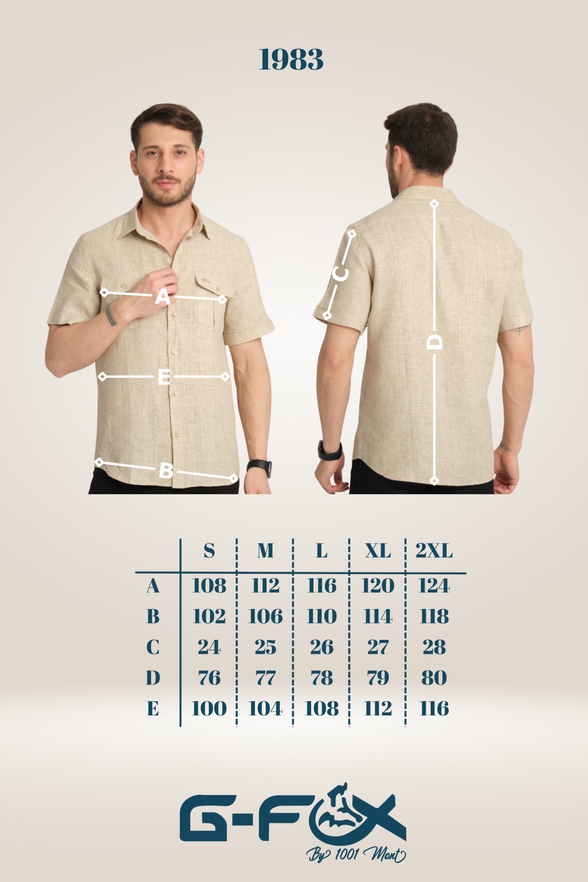 G-FOX Erkek Regular Fit Çift Cepli Klasik Yaka Kısa Kollu %100 Keten Gömlek 1983
