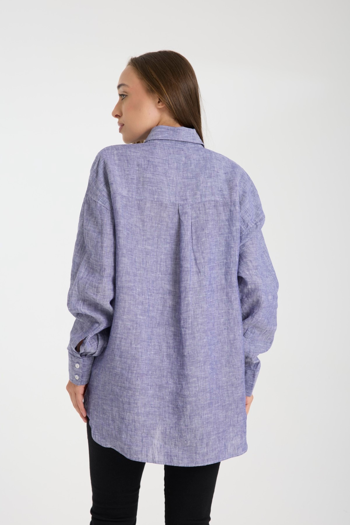 Kadın %100 Keten Oversize Rahat Kesim Uzun Kollu Gömlek – Doğal, Nefes Alabilir, Şık Tasarım 2001 - LİLA