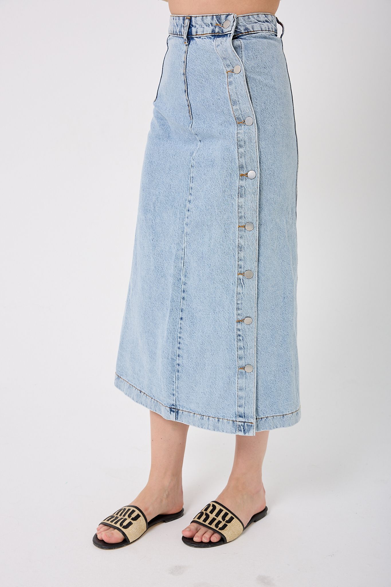  4609 - Önden Düğmeli Denim Etek
