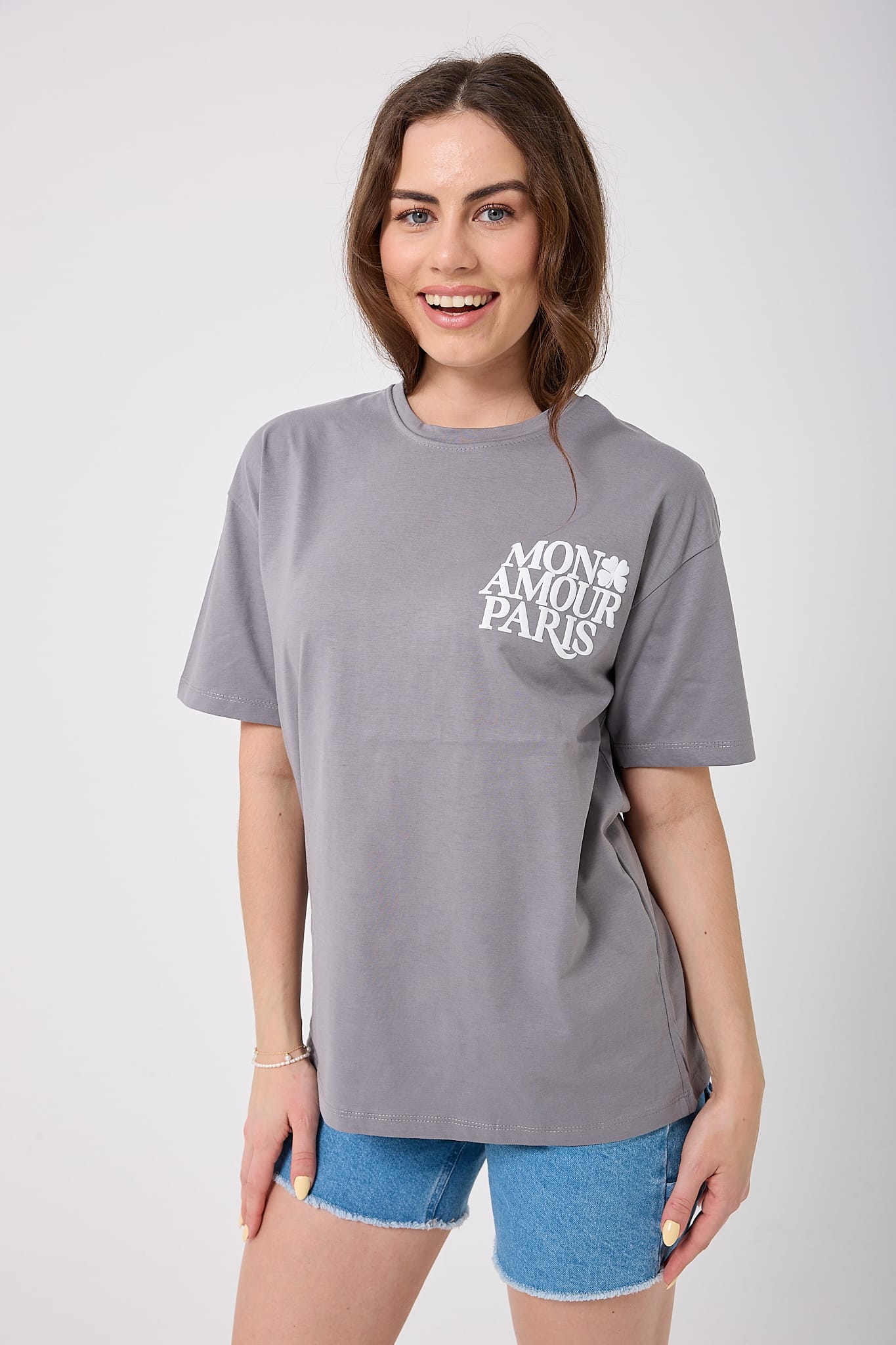 4617 - Oversize ÖN ARKA MON AMOUR PARİS Baskılı T-Shirt