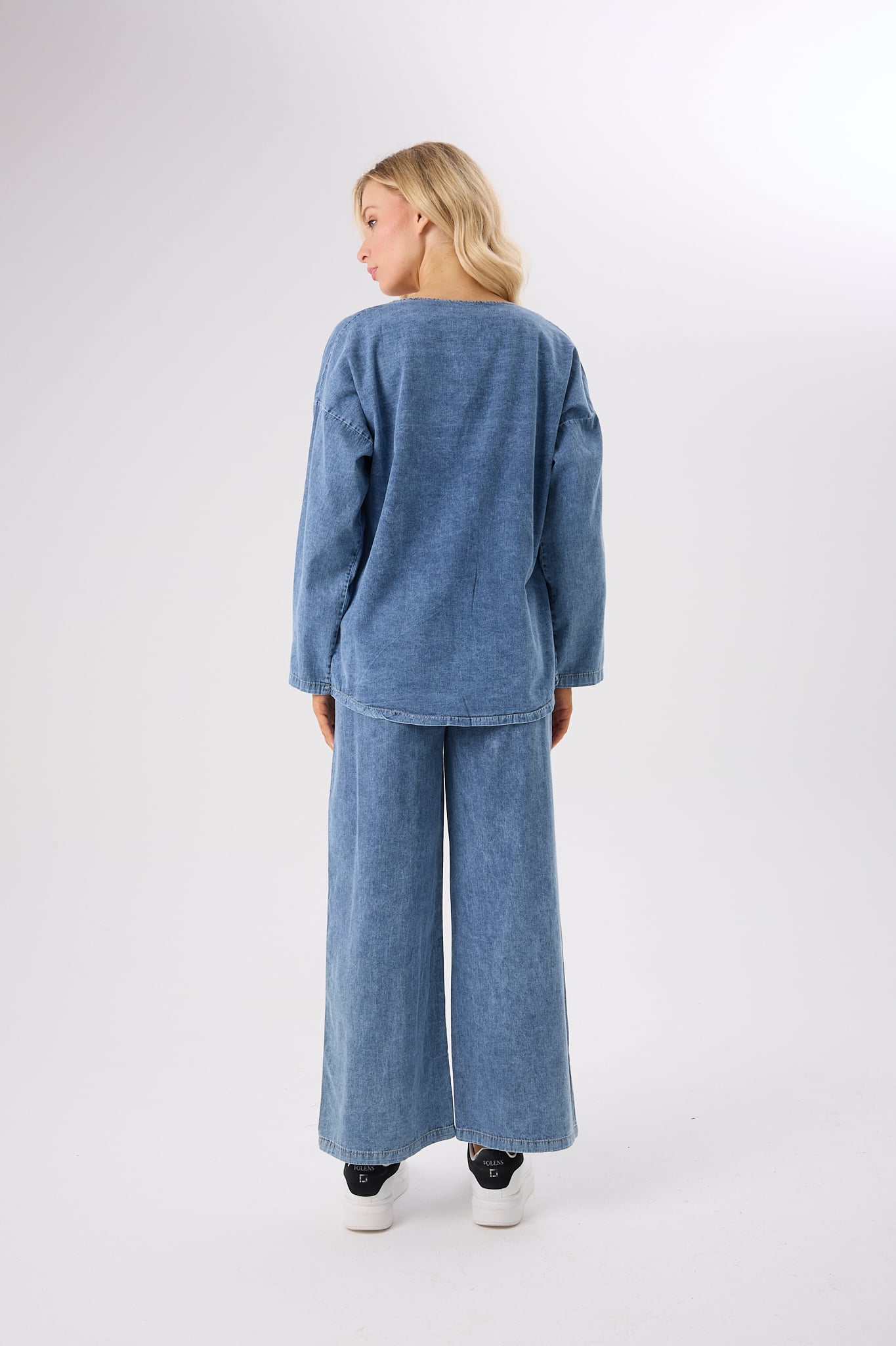 4632-Önden Bağlamalı Denim Alt Üst İkili Takım-Pamuk Kot