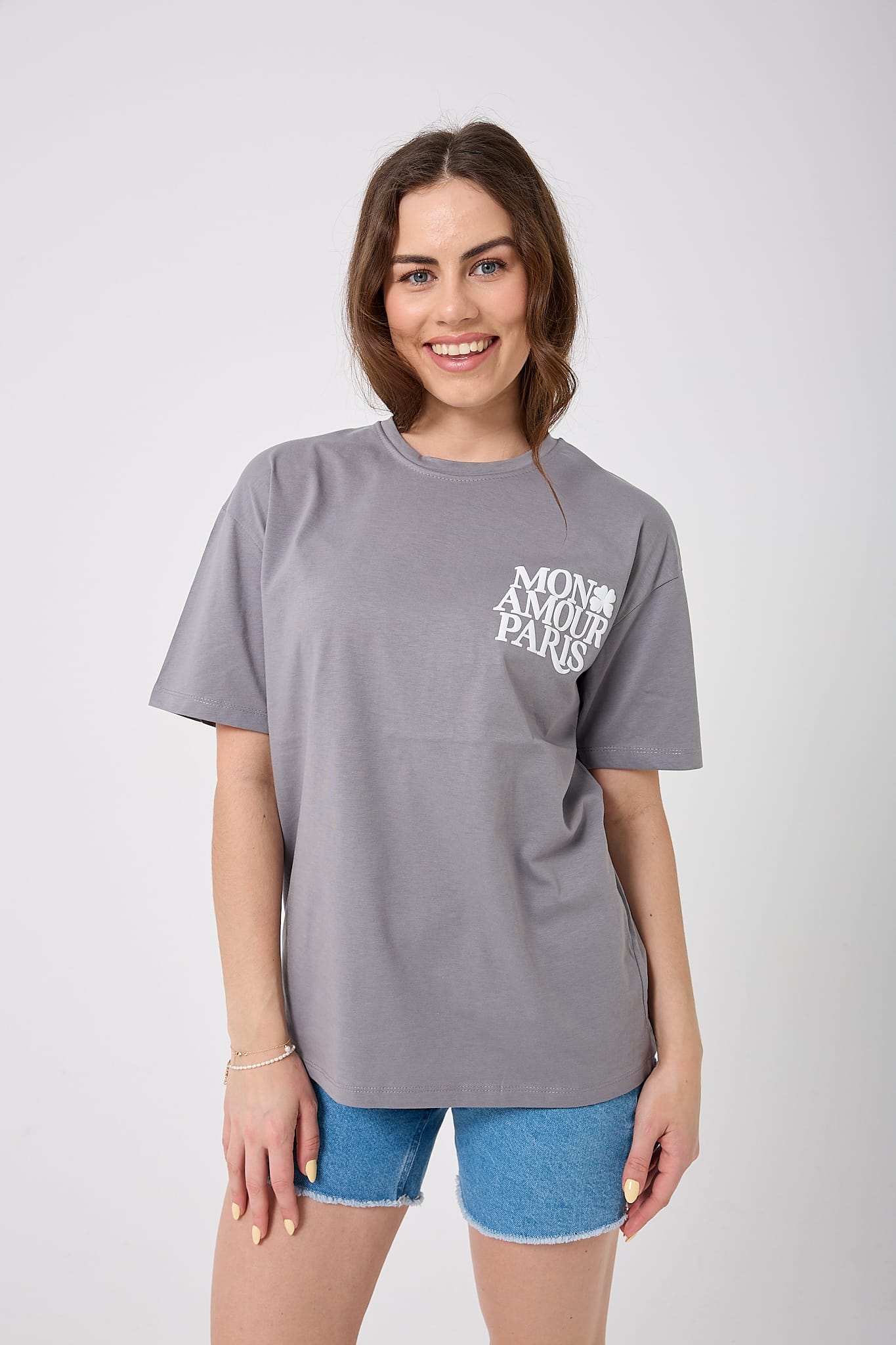 4617 - Oversize ÖN ARKA MON AMOUR PARİS Baskılı T-Shirt