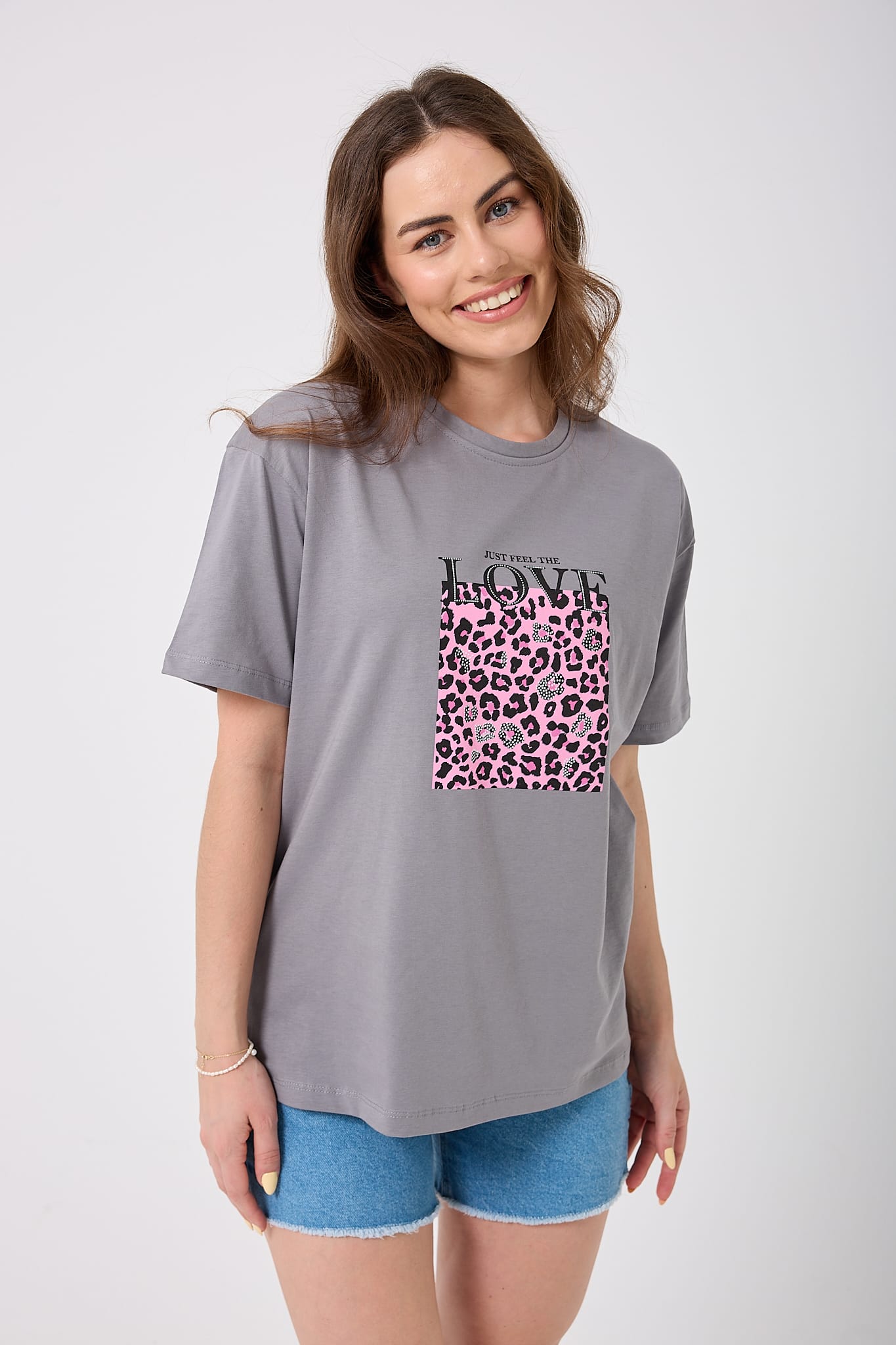 4620 - Oversize Just Feel The Love Yazı Baskılı T-Shirt