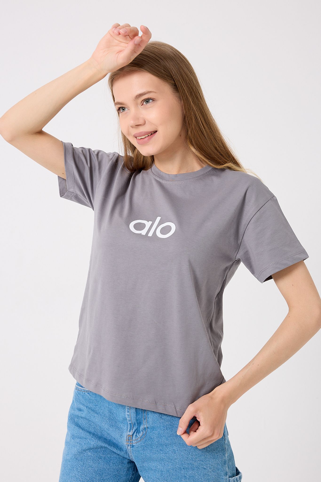 4621 - Oversize Alo Yazı Baskılı T-Shirt