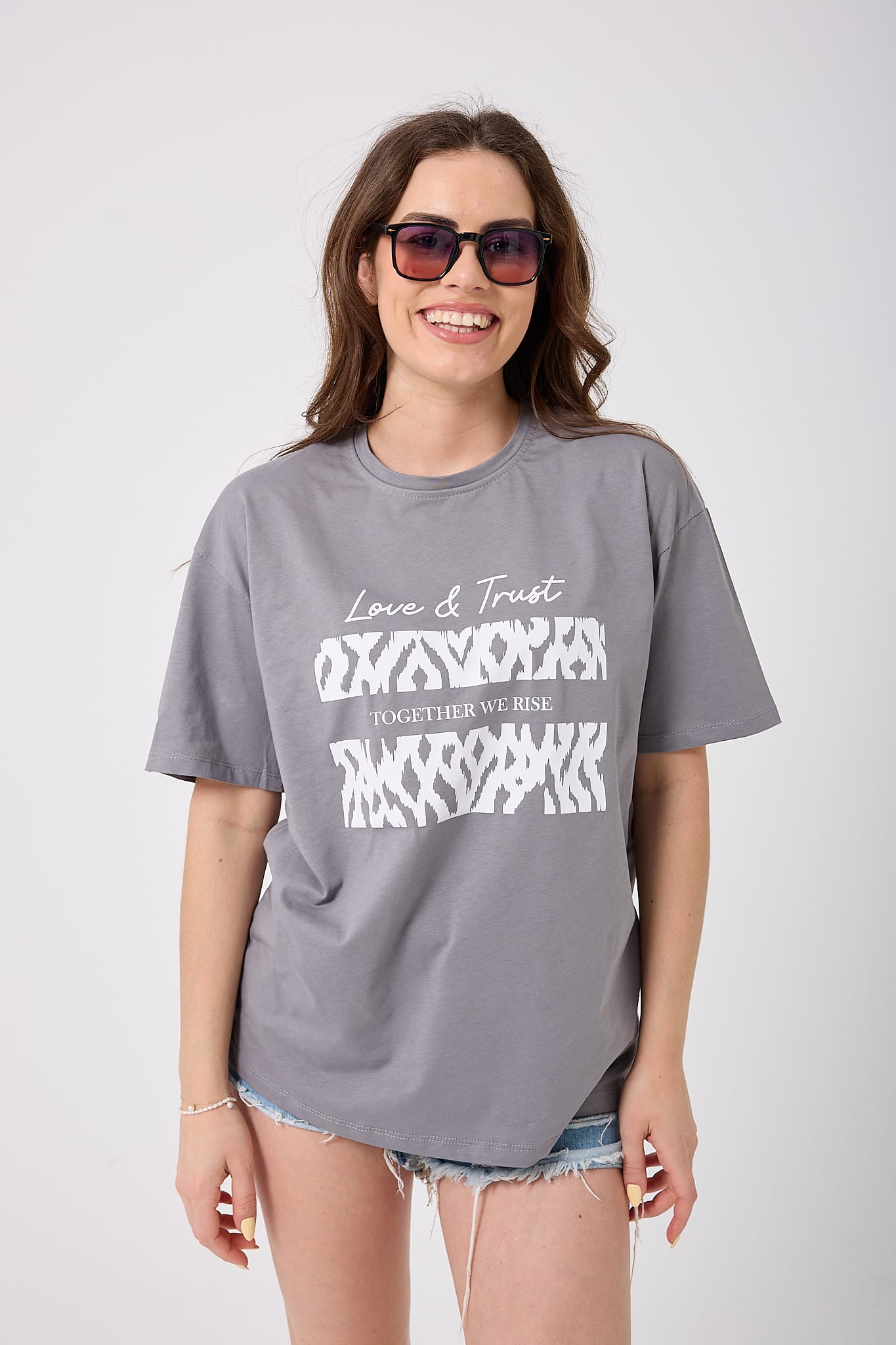 4622 - Oversize Love&Trust Yazı Baskılı T-Shirt