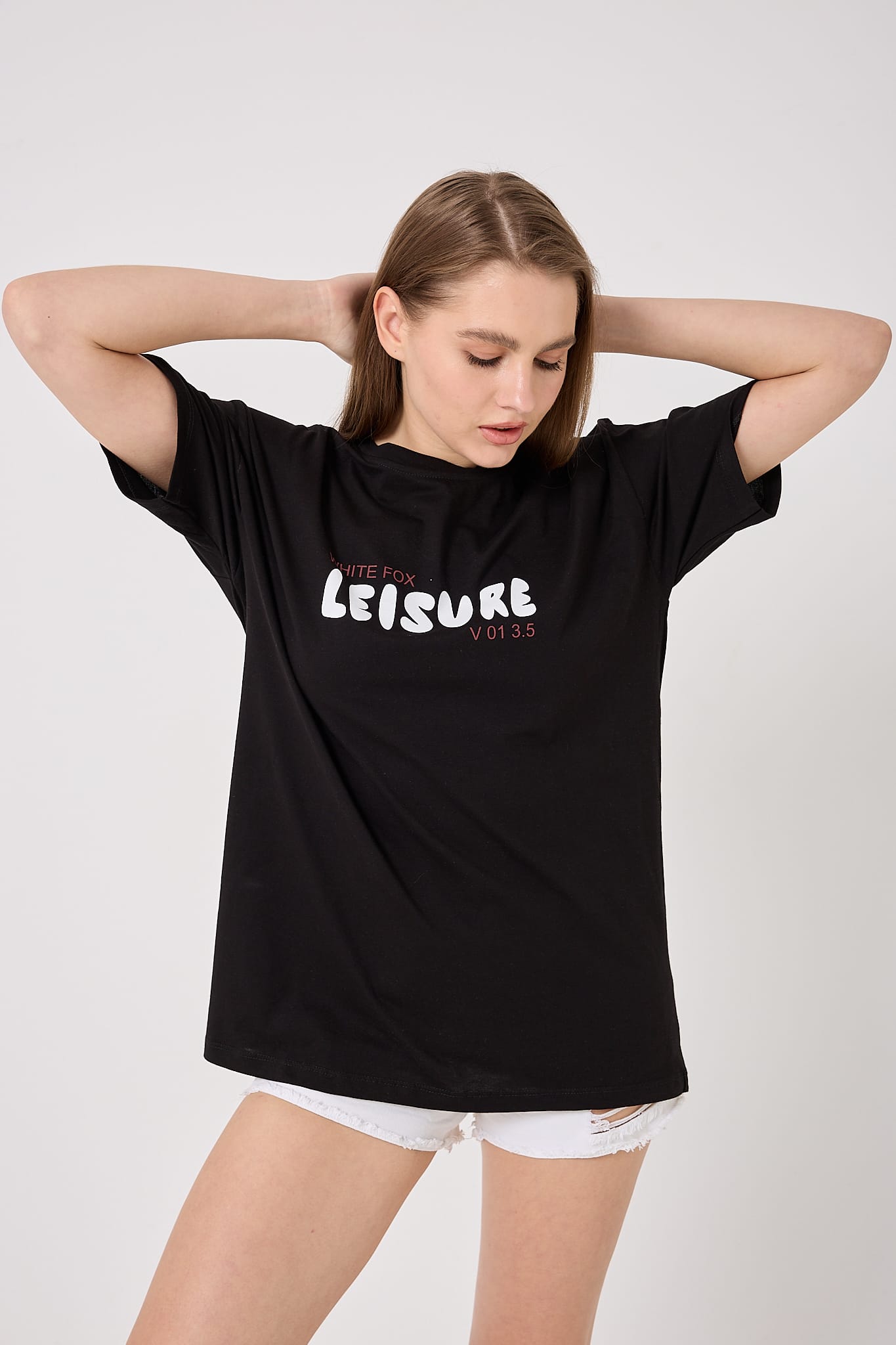 4613 - Oversize LEISURE Yazı Baskılı T-Shirt