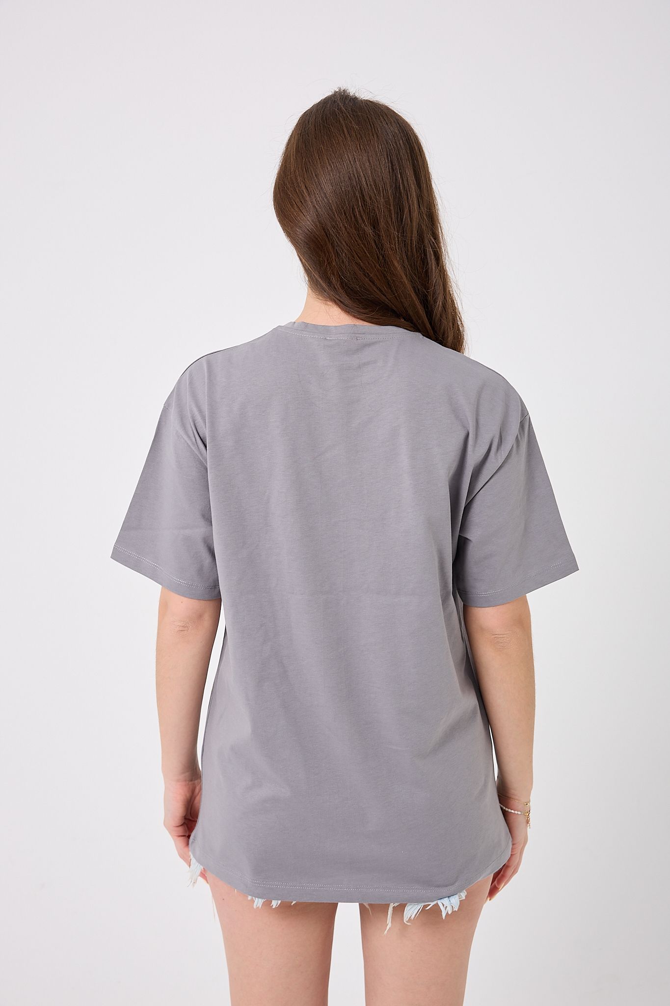 4615-Oversize Le Coeur Yazı Baskılı T-Shirt