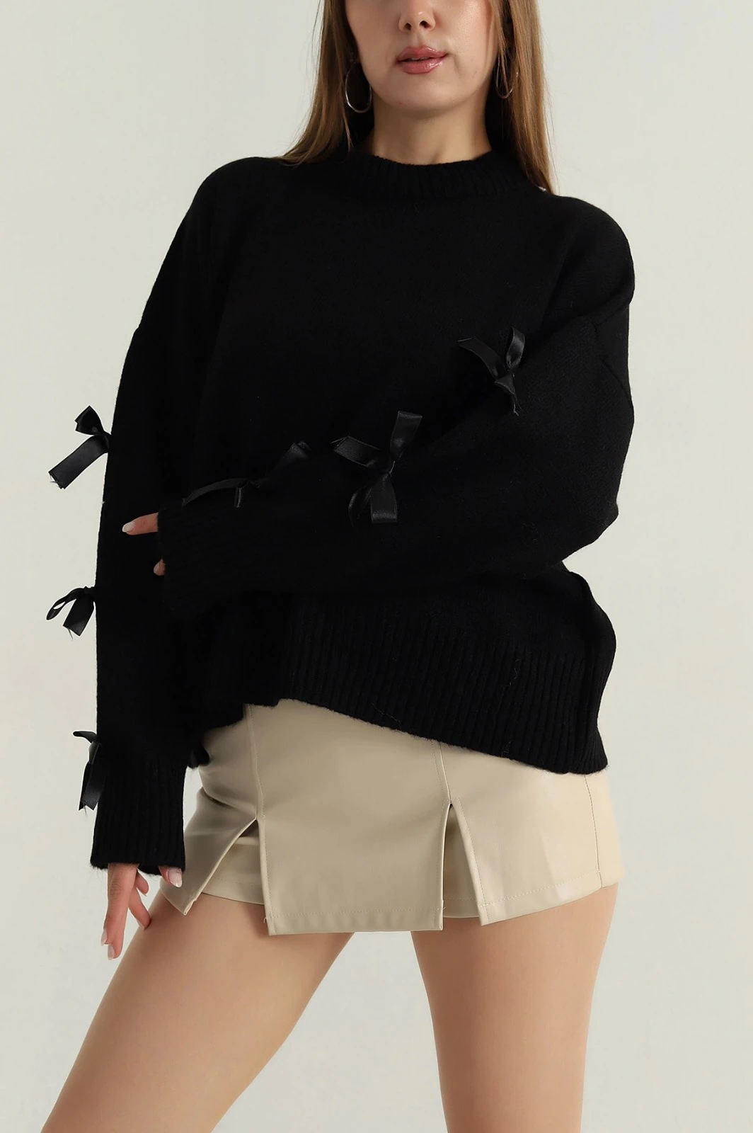 1028-Fiyonklu Oversize Triko Kazak