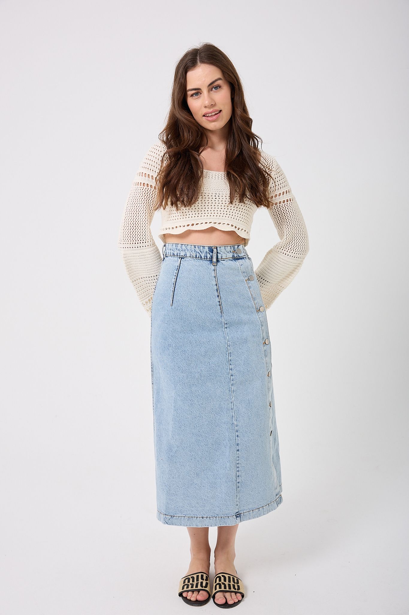  4609 - Önden Düğmeli Denim Etek