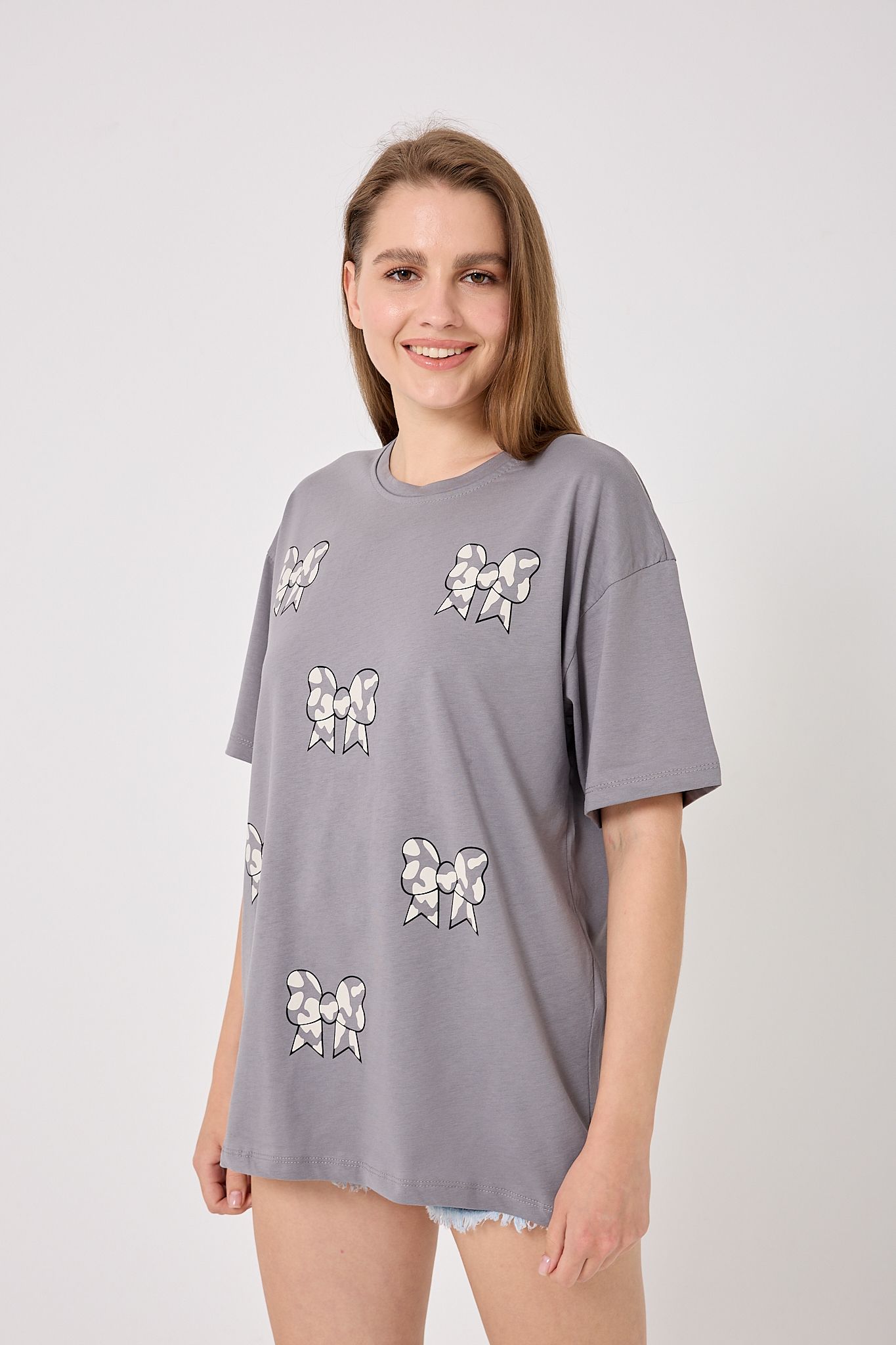 4610-Oversize Fiyonk Baskılı T-Shirt
