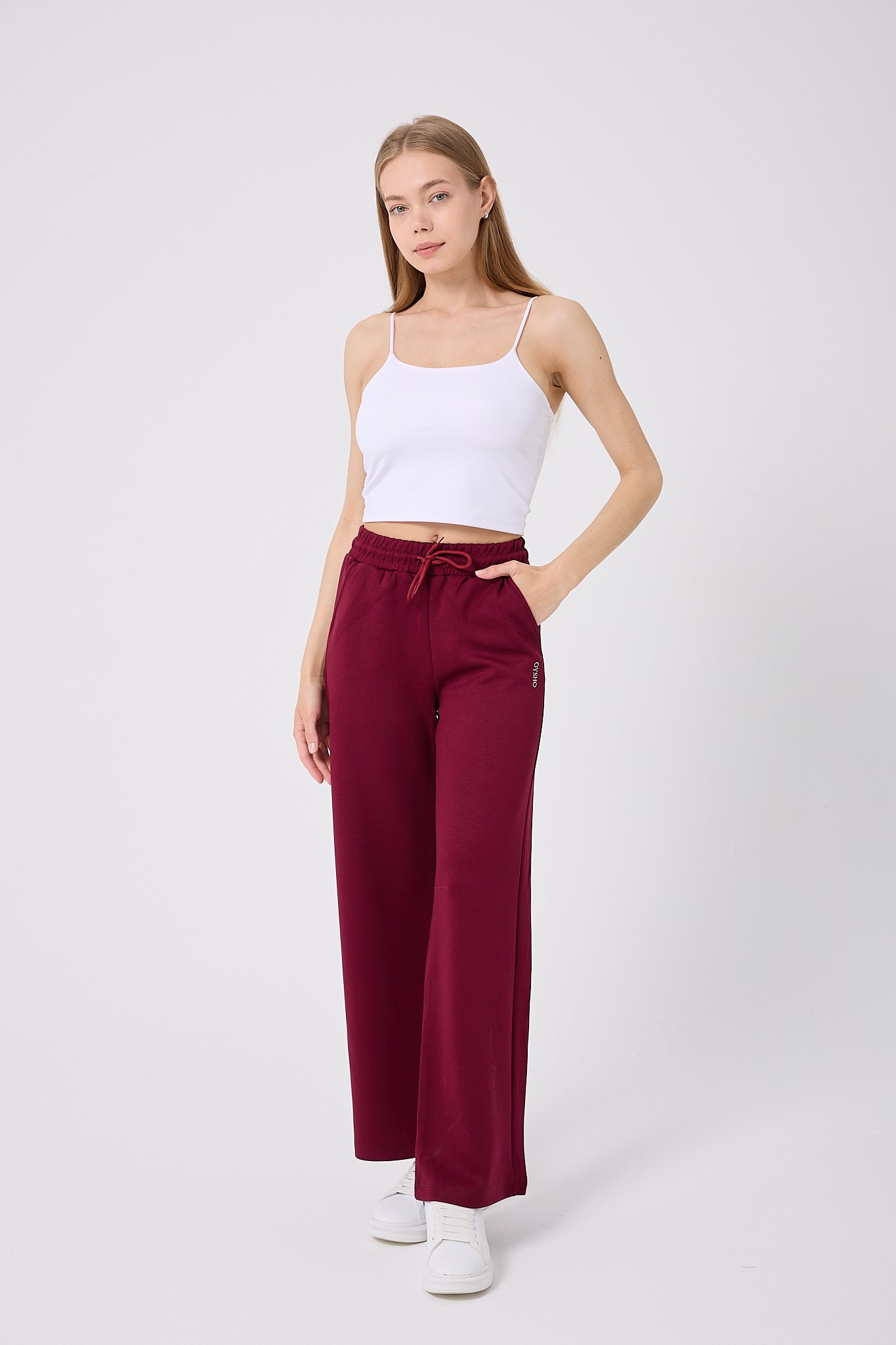 208-Oysho Klasik Palazzo Alt Eşofman - Bordo