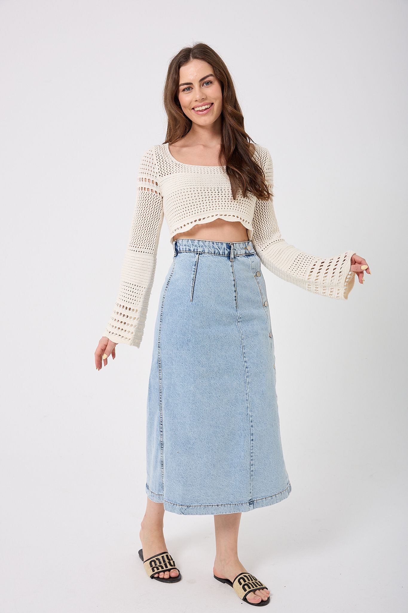  4609 - Önden Düğmeli Denim Etek