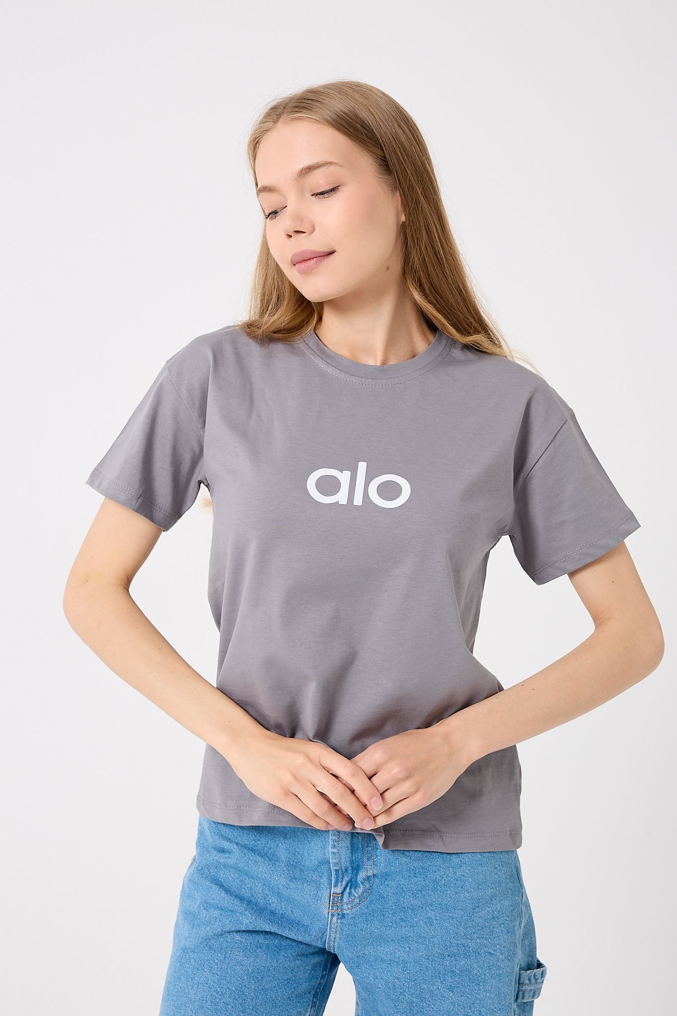 4621 - Oversize Alo Yazı Baskılı T-Shirt