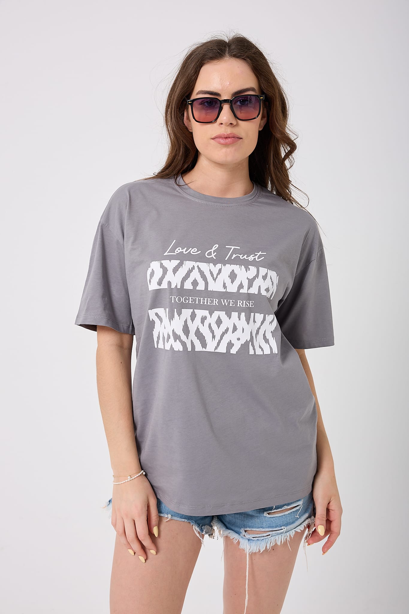 4622 - Oversize Love&Trust Yazı Baskılı T-Shirt