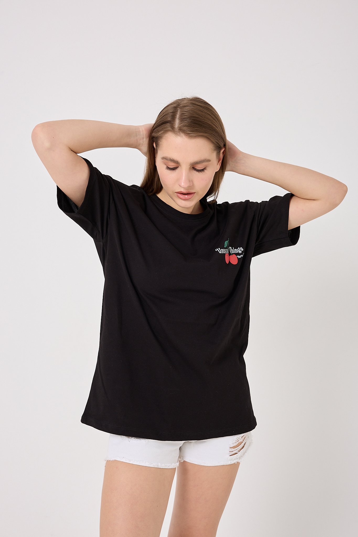 4611 - Oversize Kiraz Baskılı T-Shirt