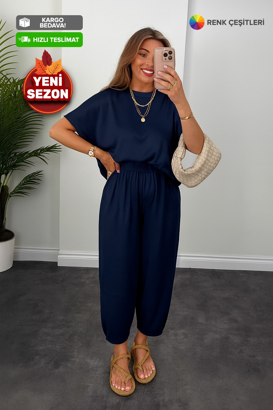 3426-Şalvarlı Oysho™ Premium Takım - Lacivert