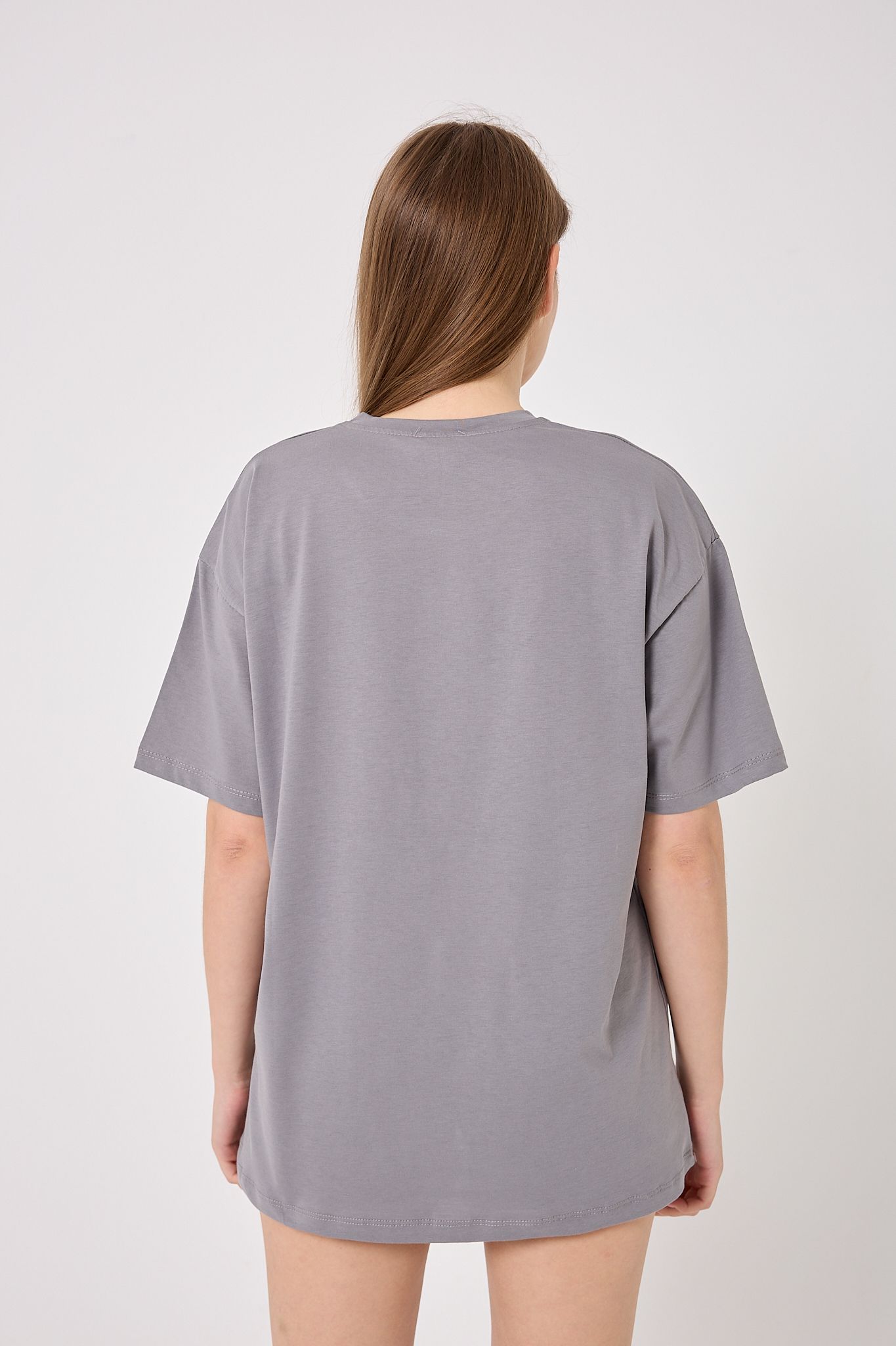 4610-Oversize Fiyonk Baskılı T-Shirt