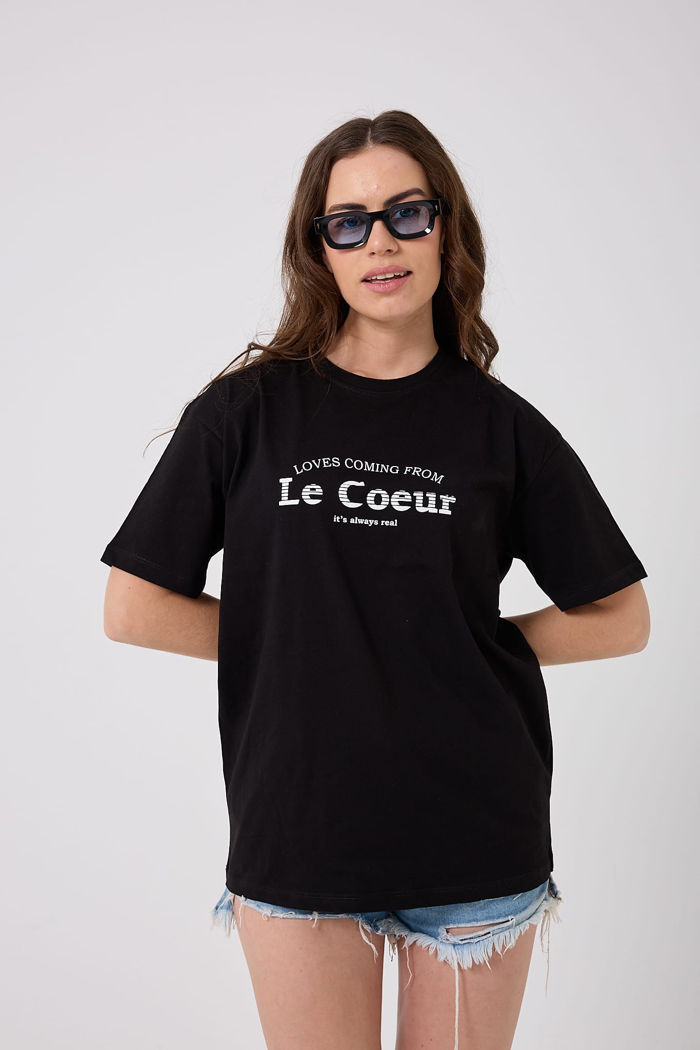 4615-Oversize Le Coeur Yazı Baskılı T-Shirt