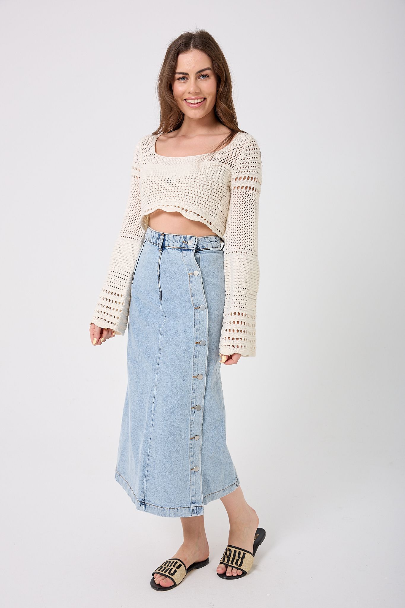  4609 - Önden Düğmeli Denim Etek