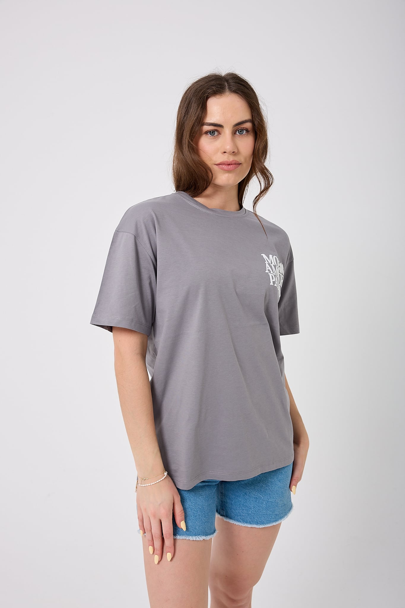 4617 - Oversize ÖN ARKA MON AMOUR PARİS Baskılı T-Shirt