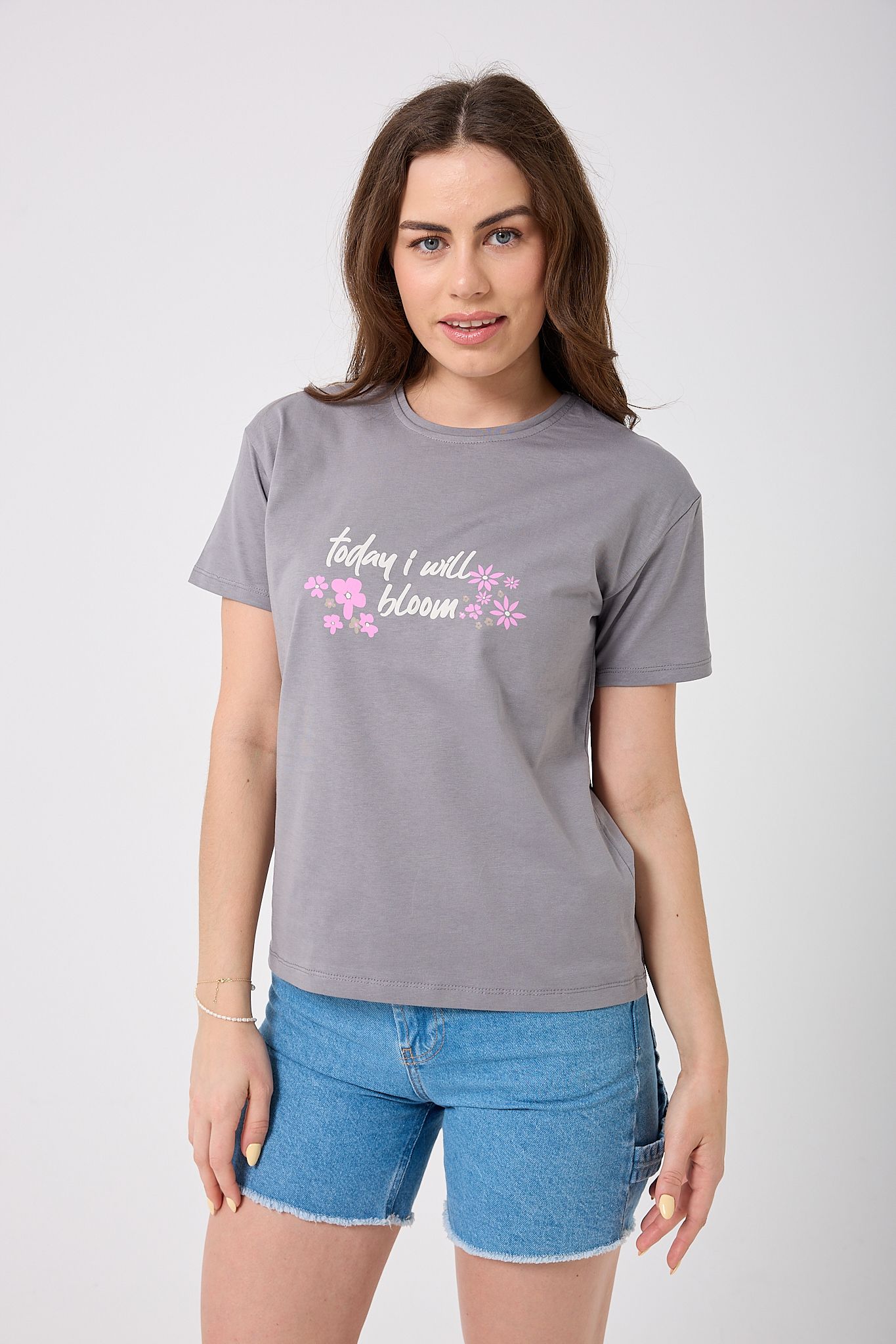4623 - Oversize Today I Will Bloom Yazı Baskılı T-Shirt