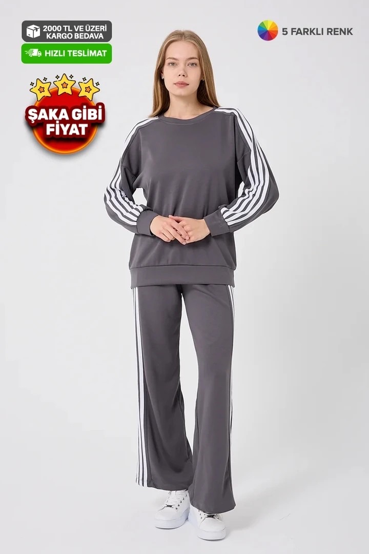 369 - O Yaka 4 Şeritli Uzun Kol İkili Takım