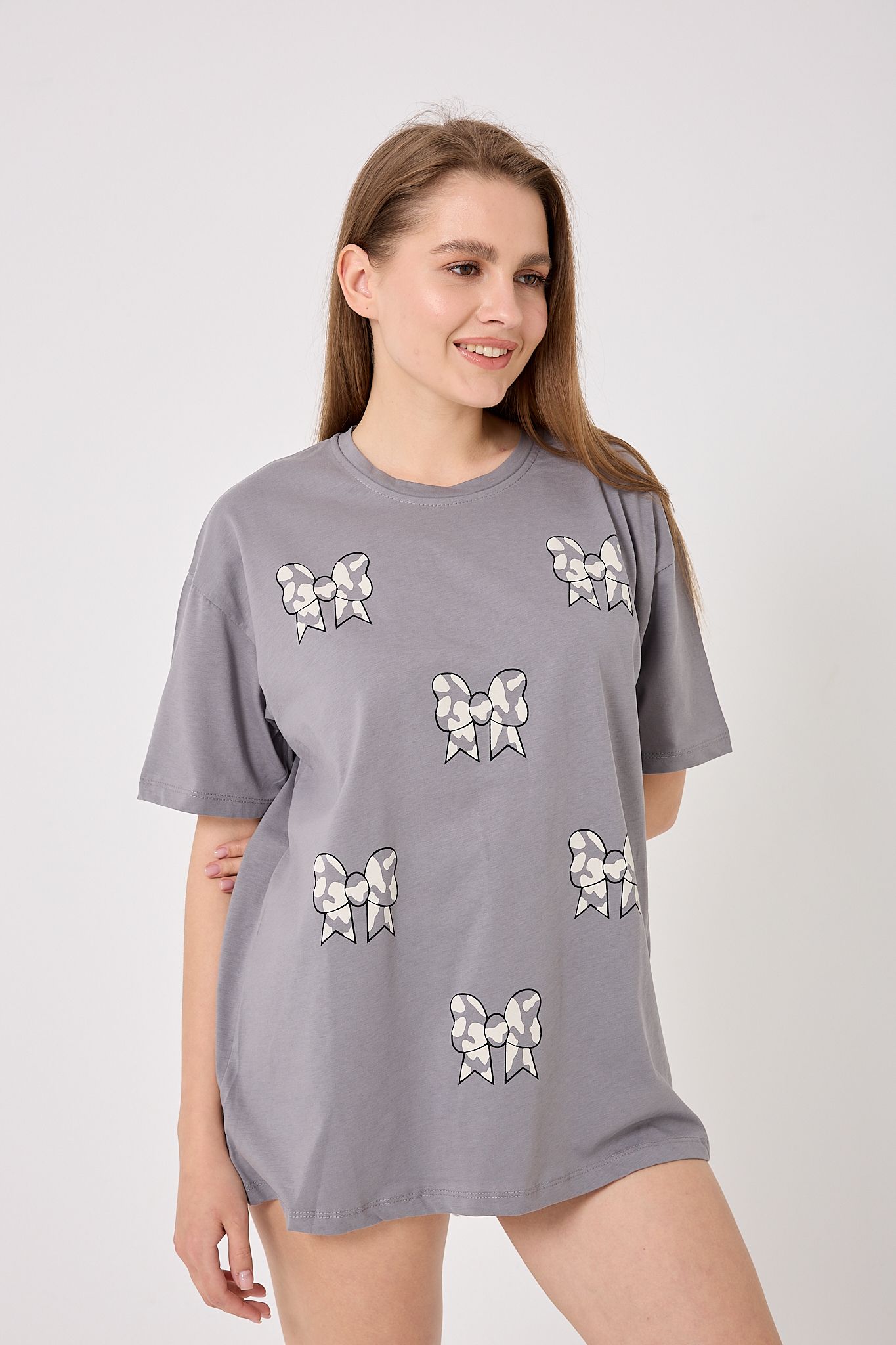4610-Oversize Fiyonk Baskılı T-Shirt
