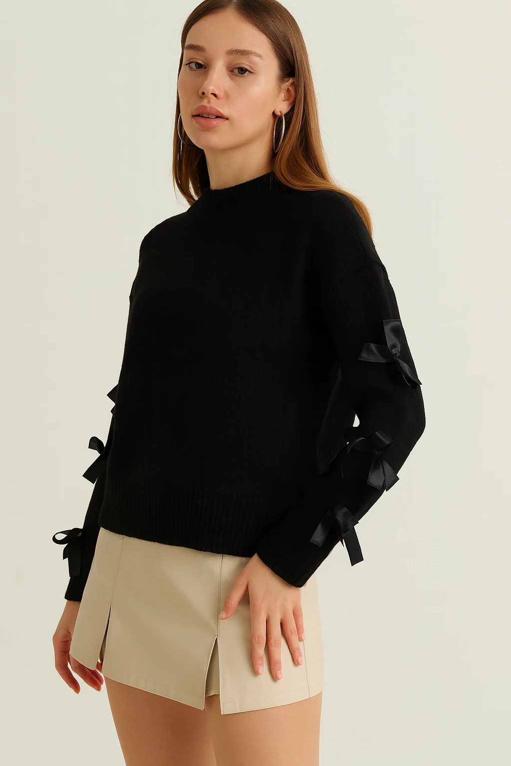 1028-Fiyonklu Oversize Triko Kazak