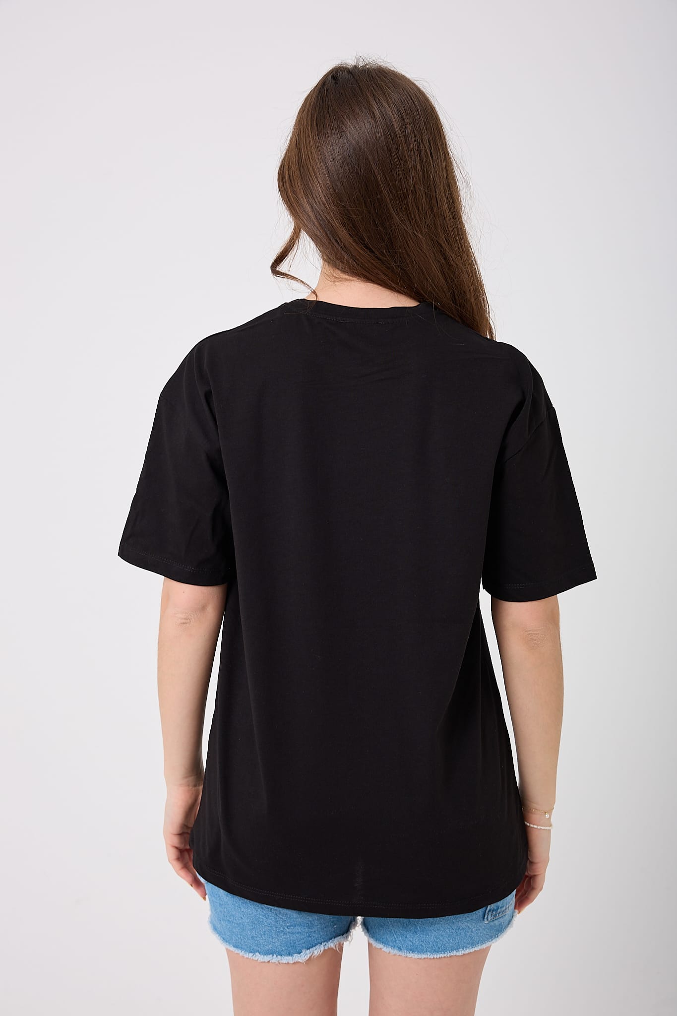 4625 - Oversize Simli Yarım Kalp Baskılı T-Shirt