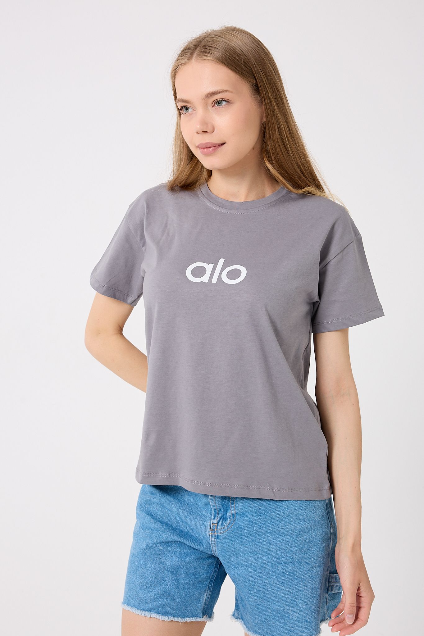 4621 - Oversize Alo Yazı Baskılı T-Shirt