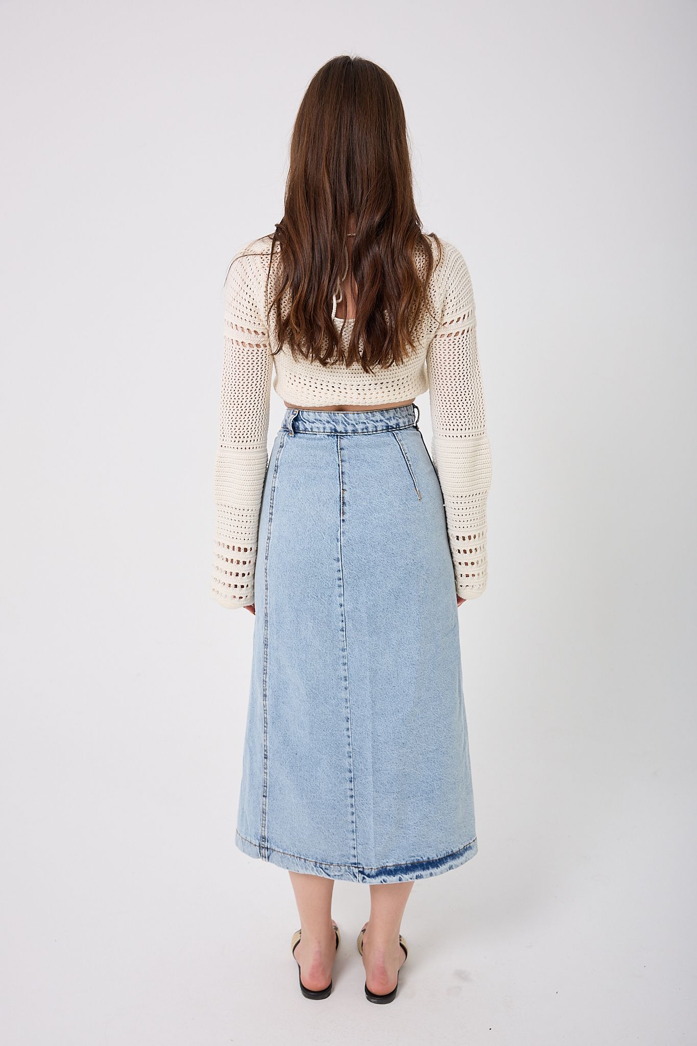 4609 - Önden Düğmeli Denim Etek
