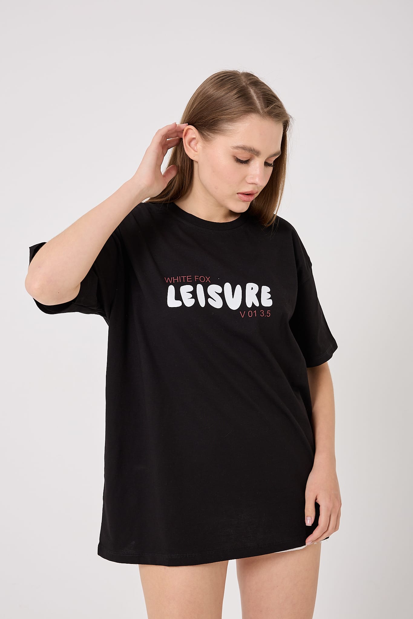 4613 - Oversize LEISURE Yazı Baskılı T-Shirt