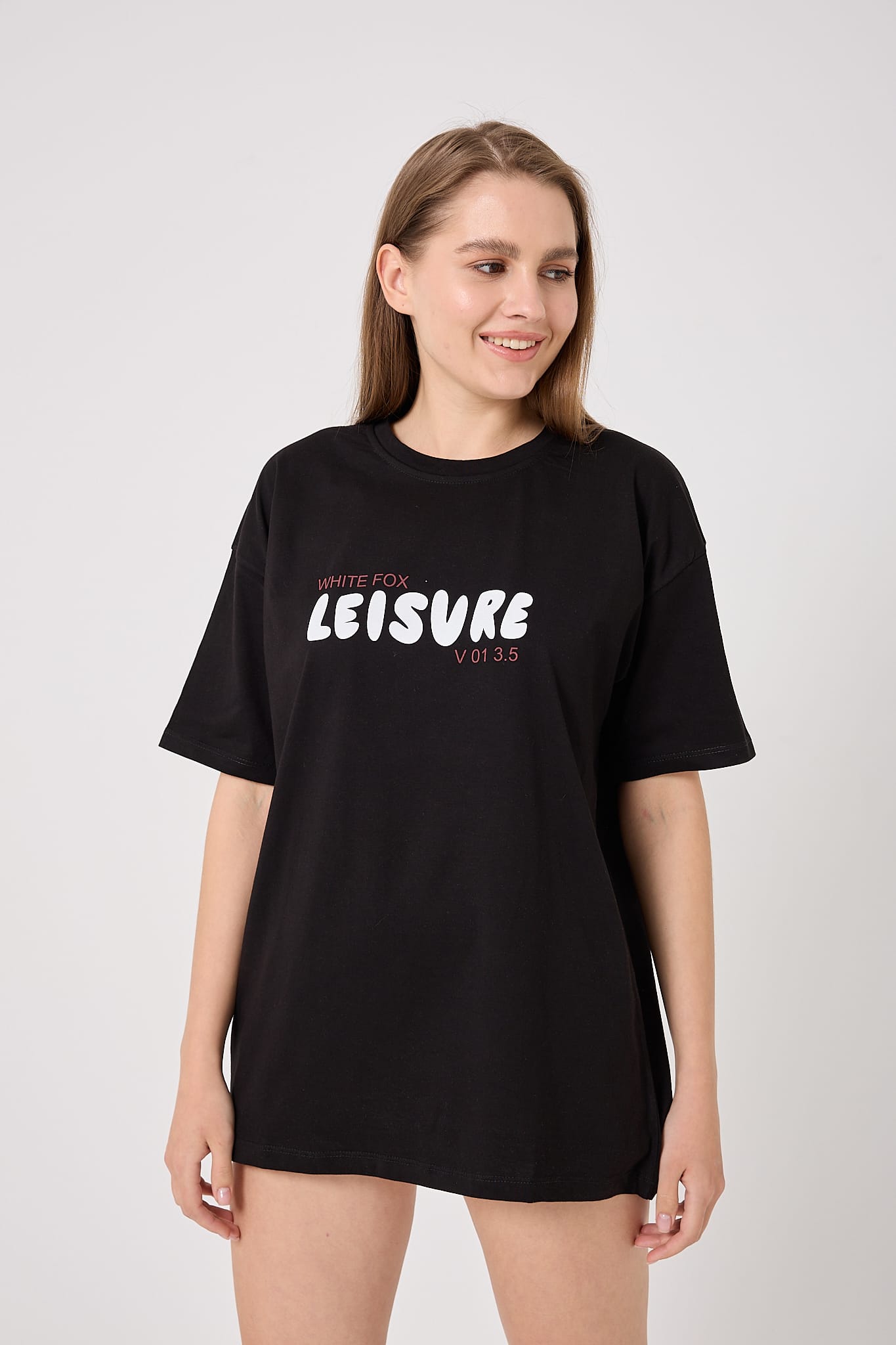 4613 - Oversize LEISURE Yazı Baskılı T-Shirt