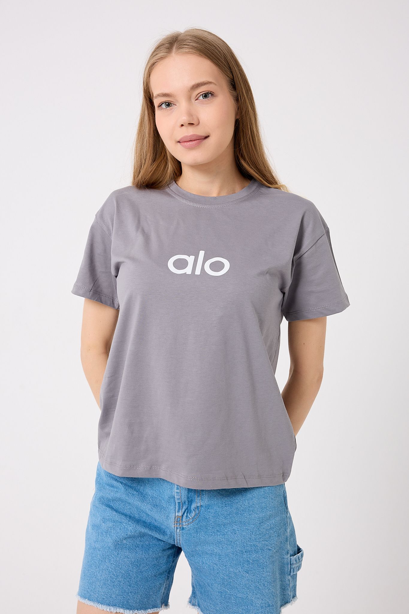 4621 - Oversize Alo Yazı Baskılı T-Shirt