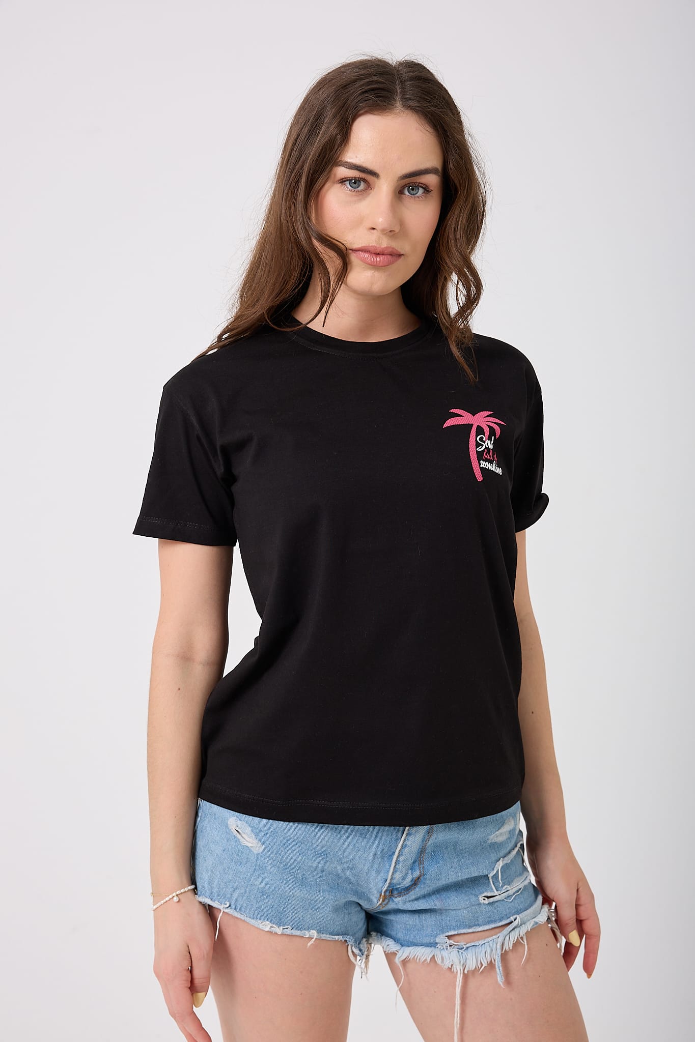 4624 - Palmiye Baskılı T-Shirt - Siyah