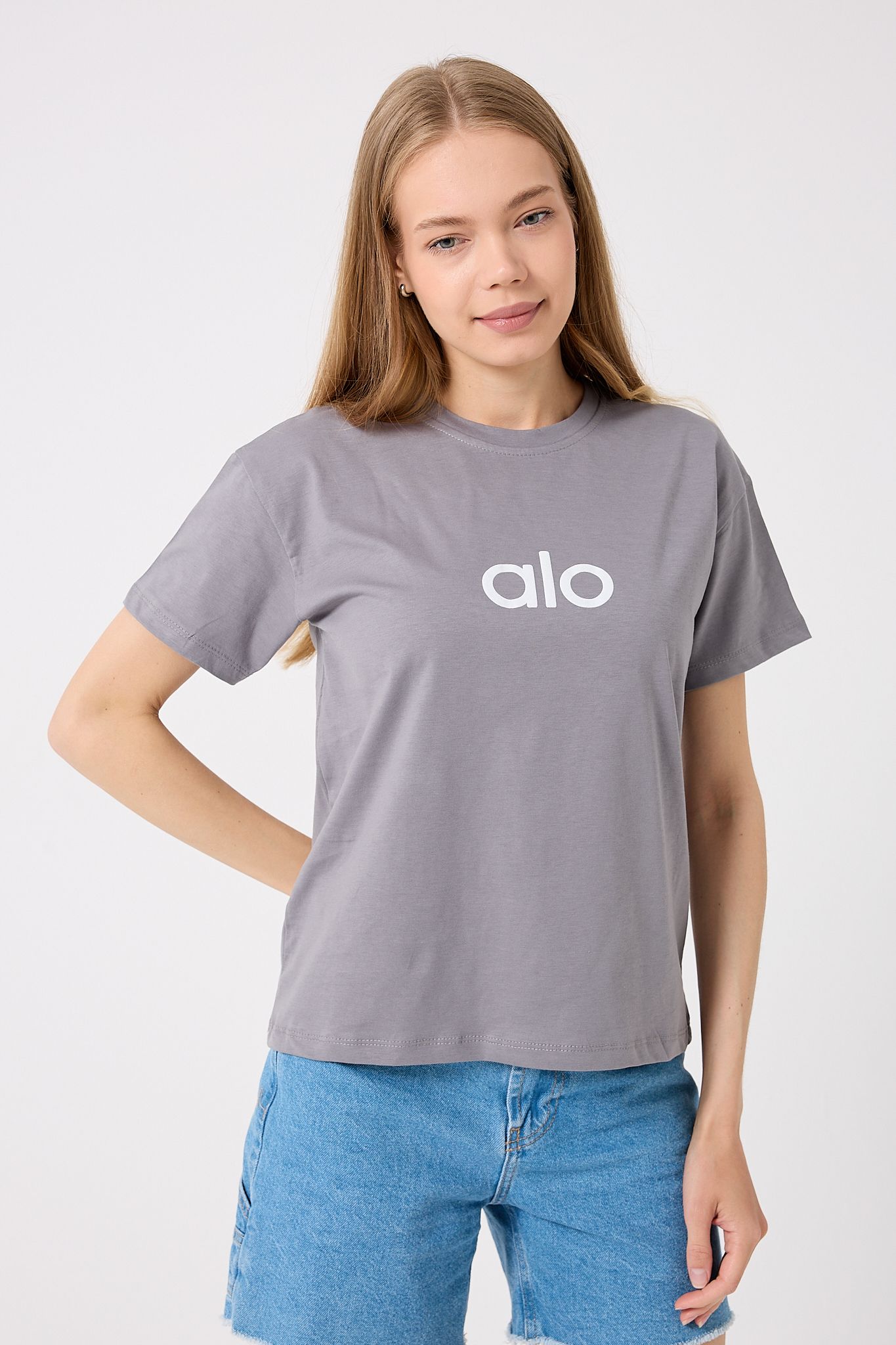 4621 - Oversize Alo Yazı Baskılı T-Shirt