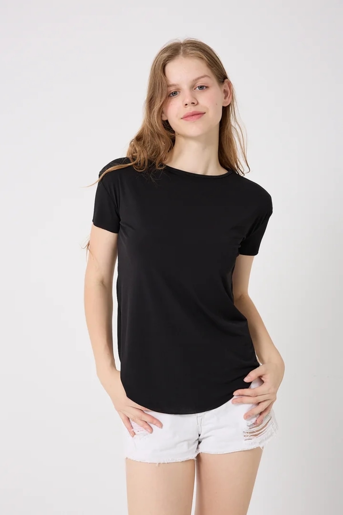 4650-Bisiklet Yaka T-Shirt - Siyah