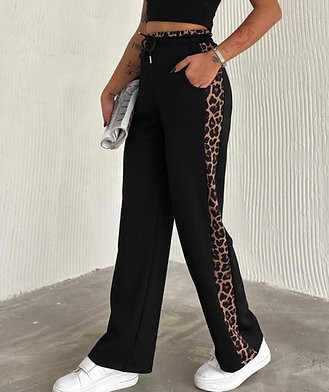 4409-Leopar Şeritli Palazzo Alt Eşofman