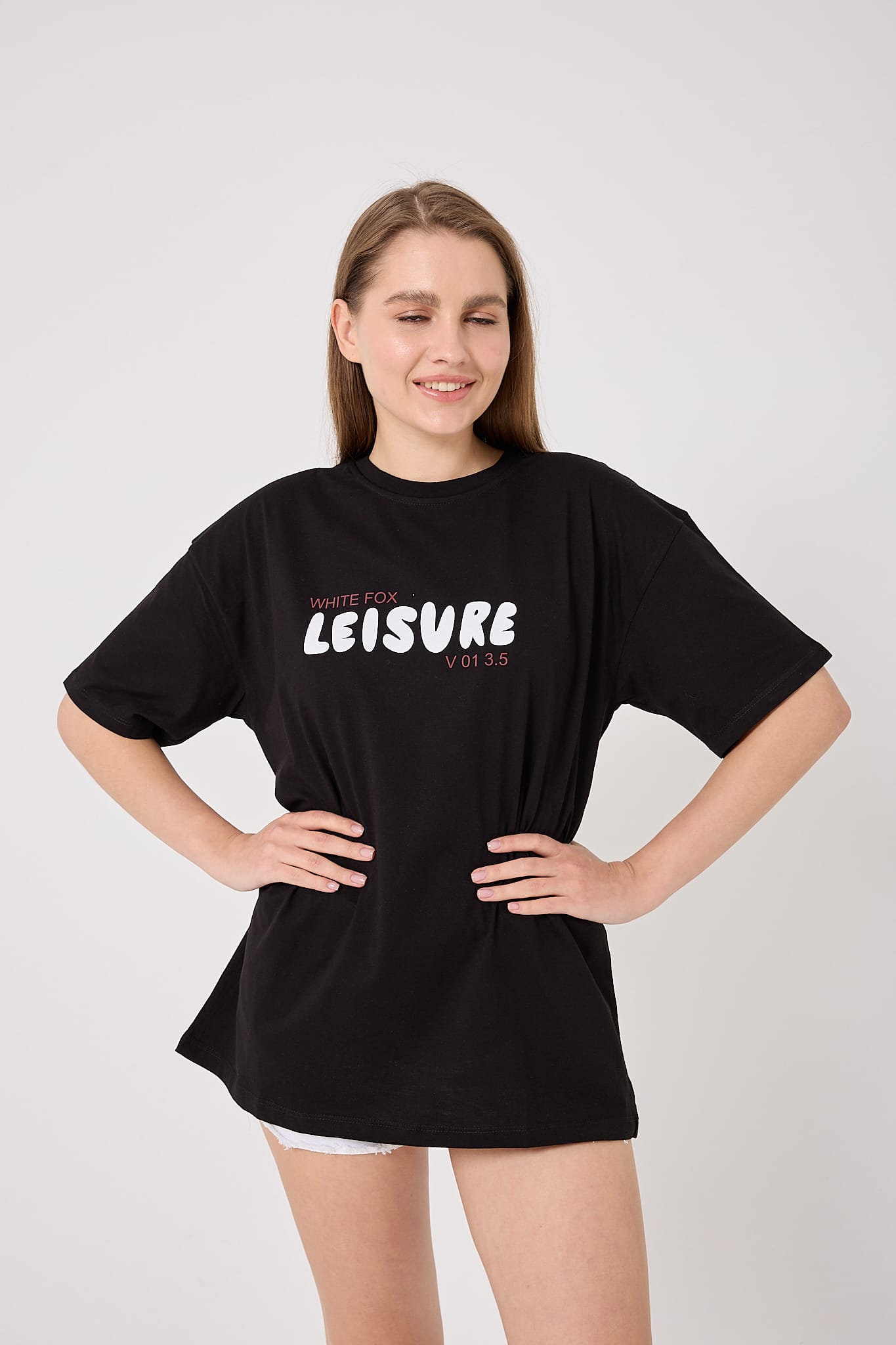 4613 - Oversize LEISURE Yazı Baskılı T-Shirt