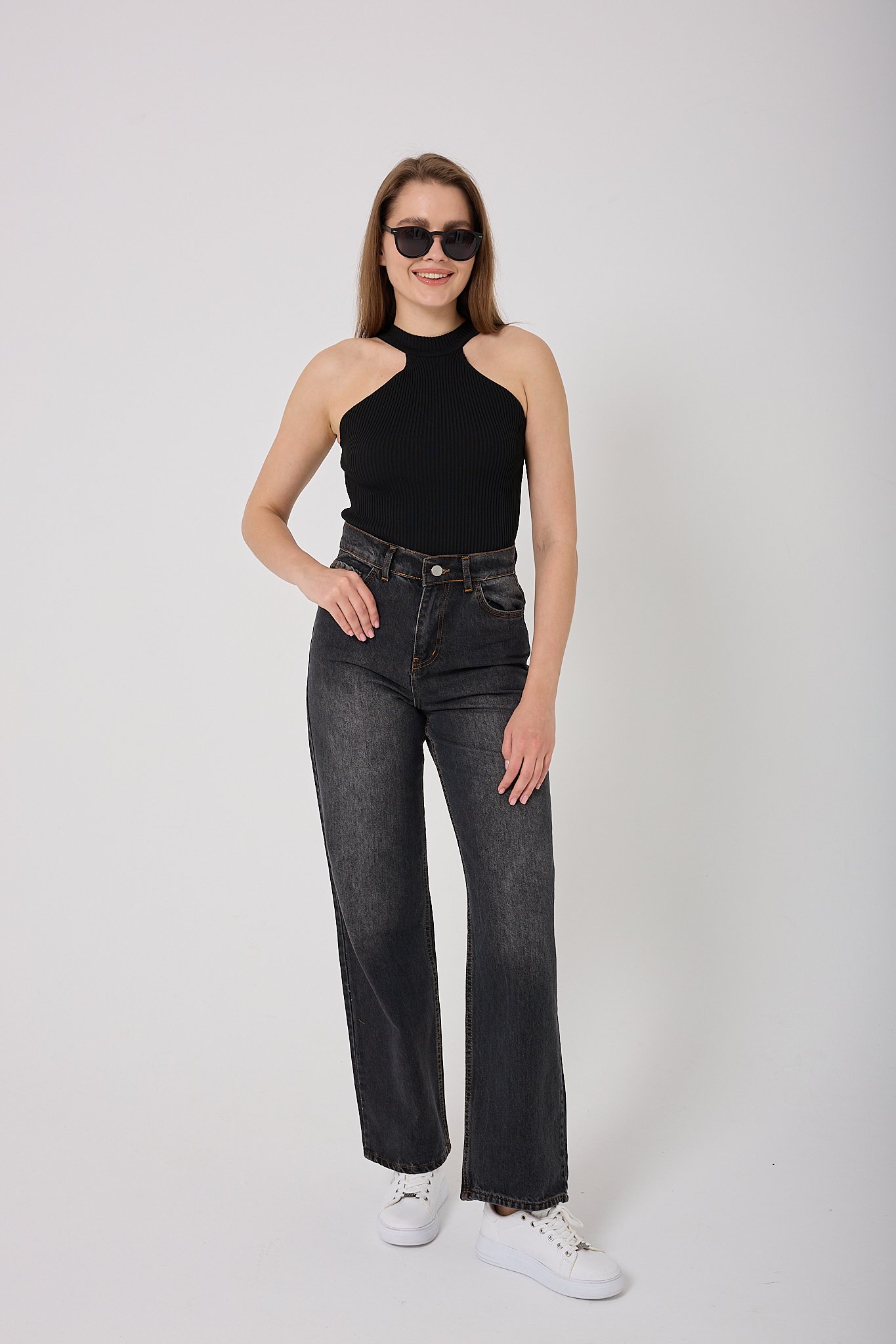  4606 - Palazzo Denim Pantolon - Antrasit