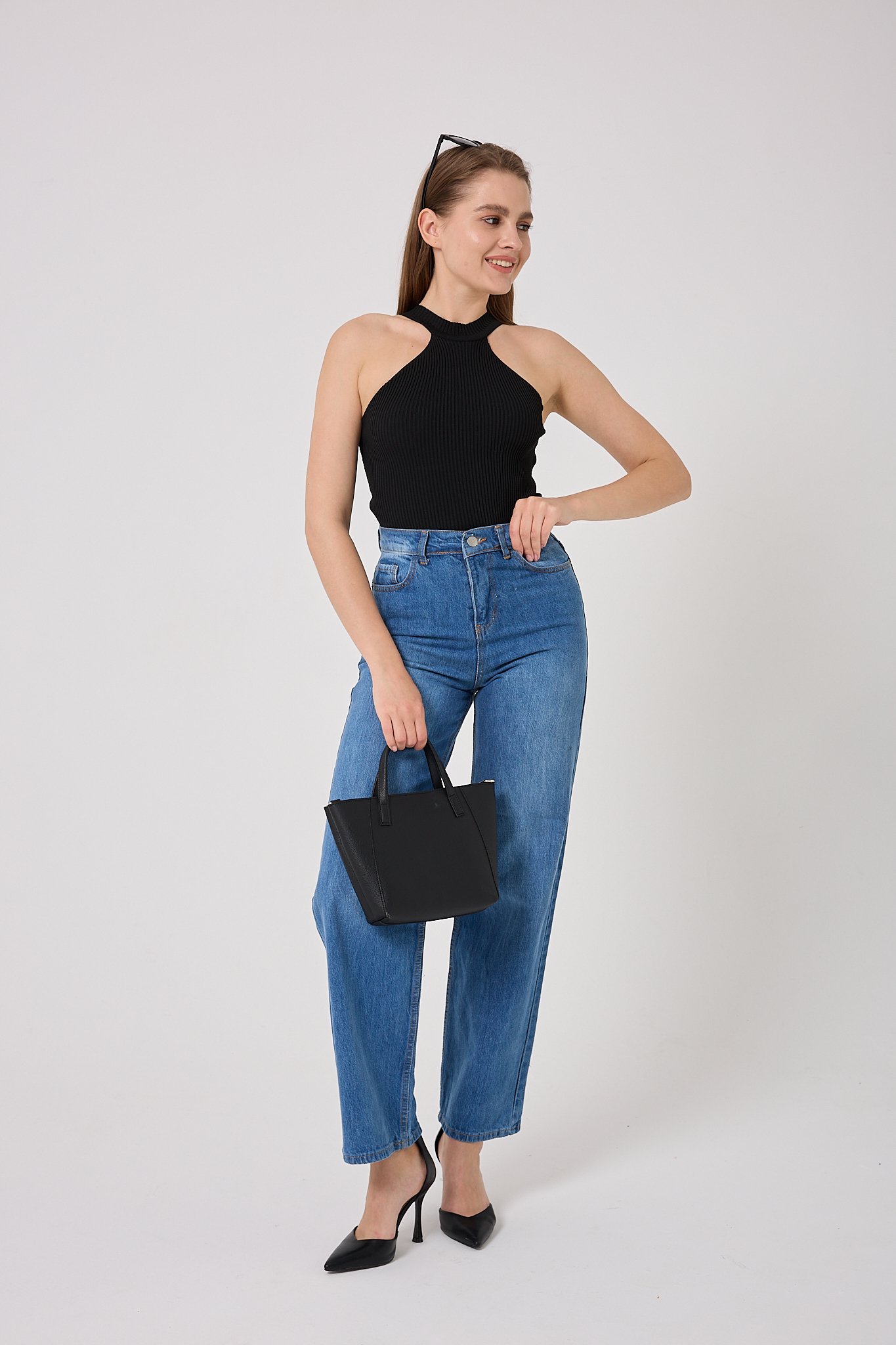 4606 - Palazzo Denim Pantolon - Mavi
